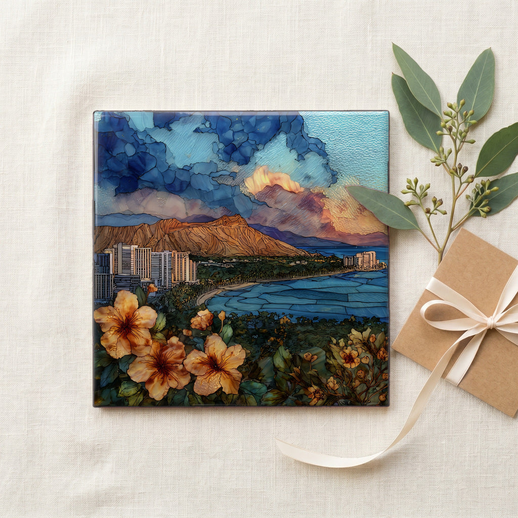 Diamond Head Summit Oahu Ceramic Art Tile — gifting