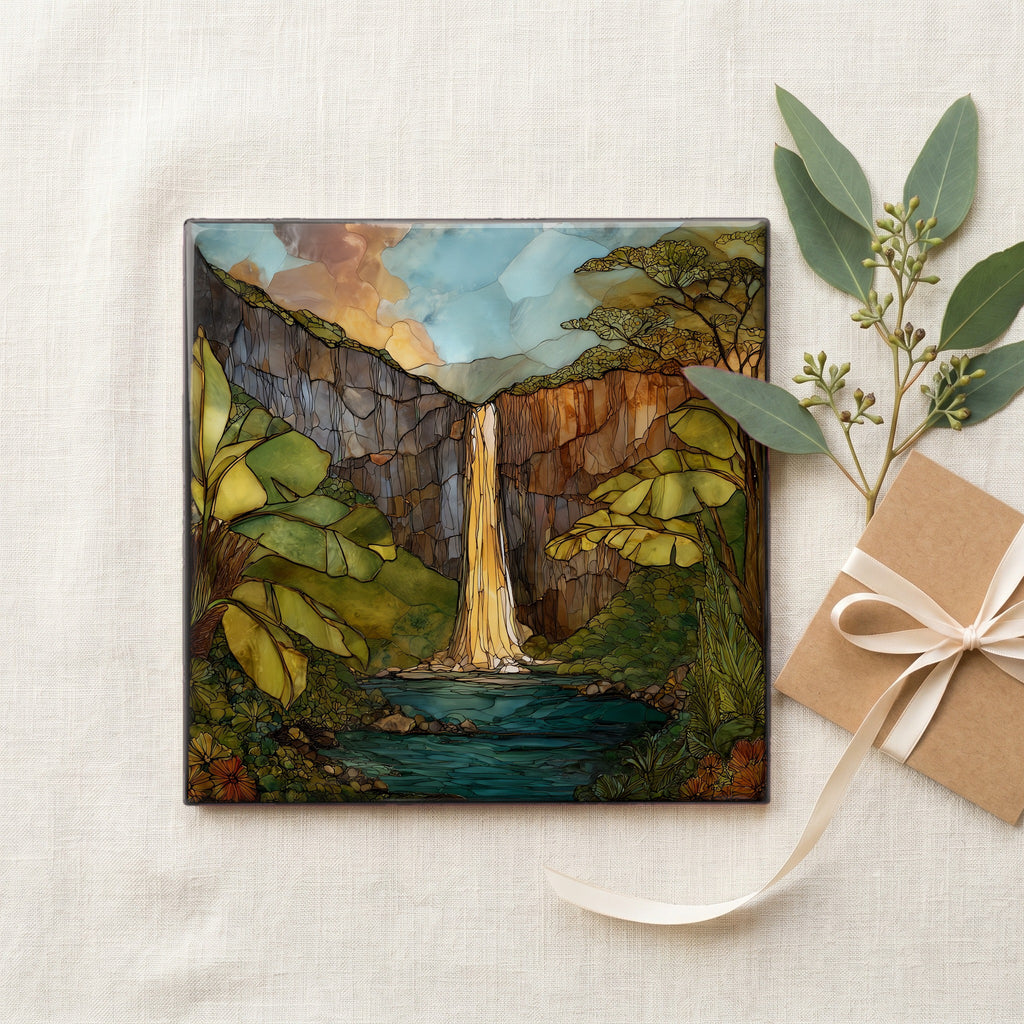 Hanakapiai Falls Kauai Ceramic Art Tile — gifting