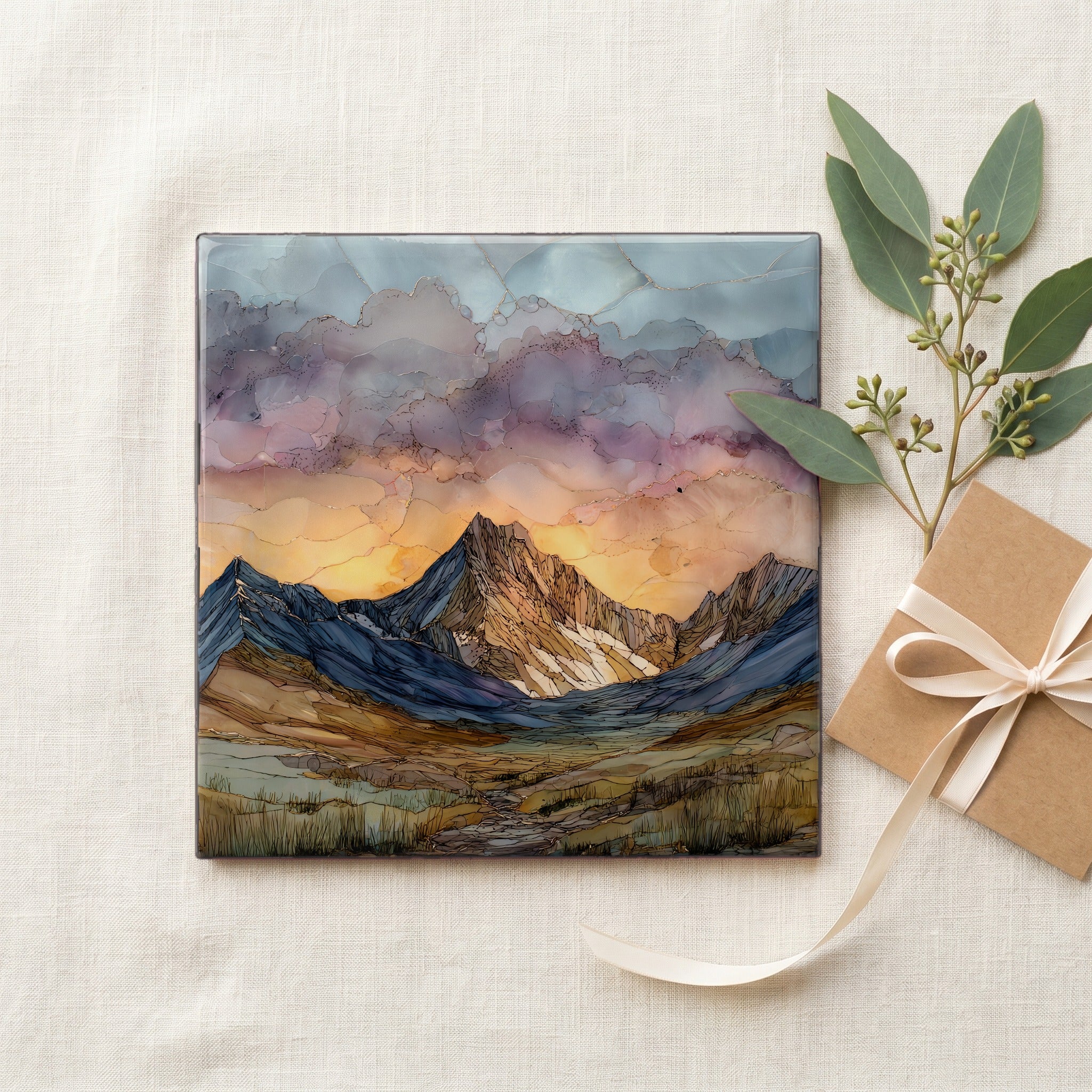 Mount Bierstadt at sunrise Front Range Ceramic Art Tile — gifting