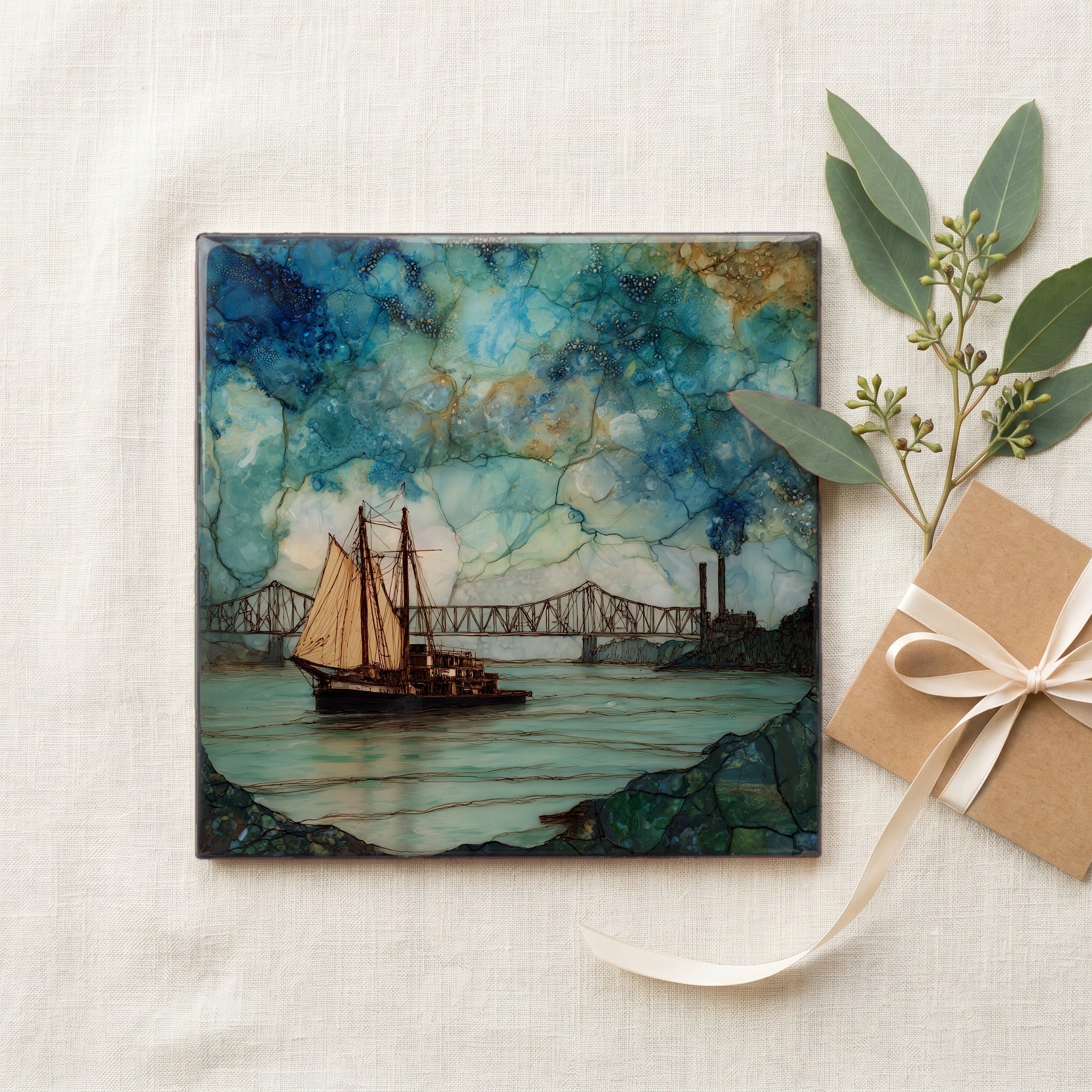 a Mississippi River barge crossing the — gifting