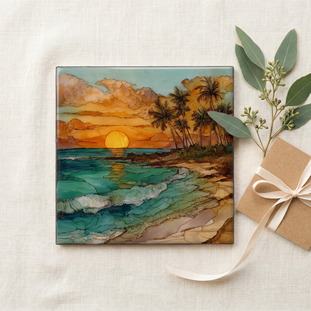 Sunset Beach Oahu Ceramic Art Tile — gifting