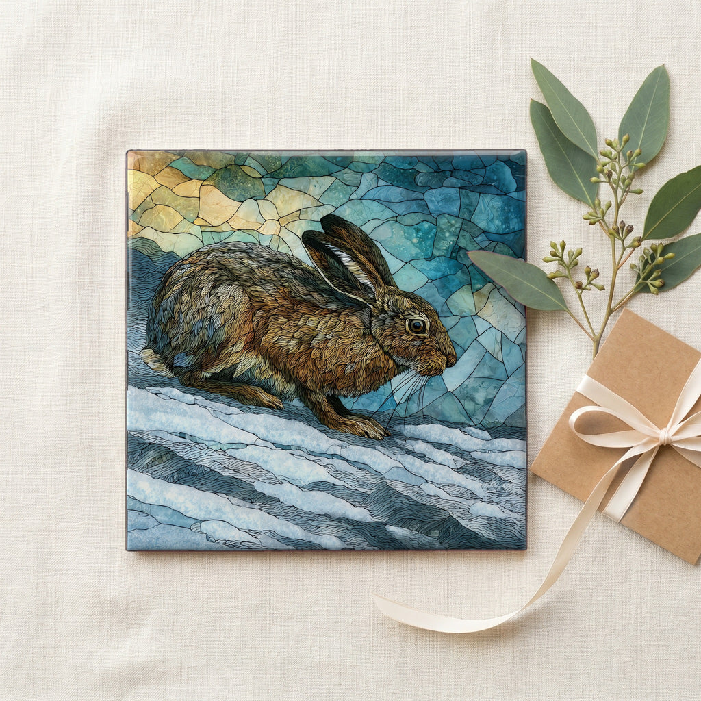 a snowshoe hare crouched — gifting