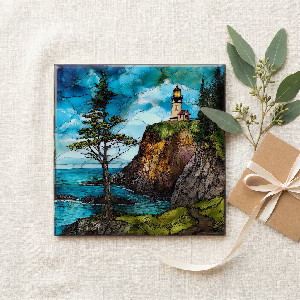 Cape Meares Lighthouse on the basalt cliff — gifting