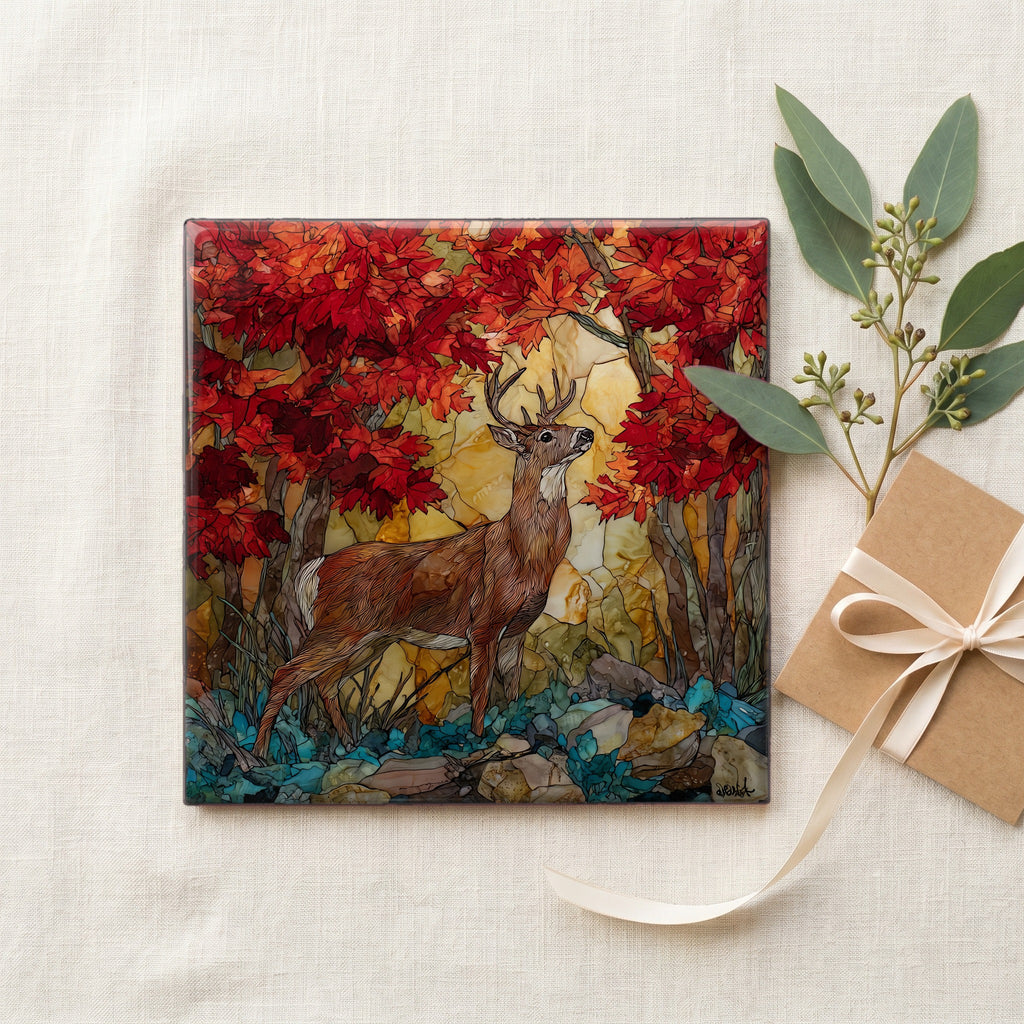 a white-tailed buck among red maple — gifting