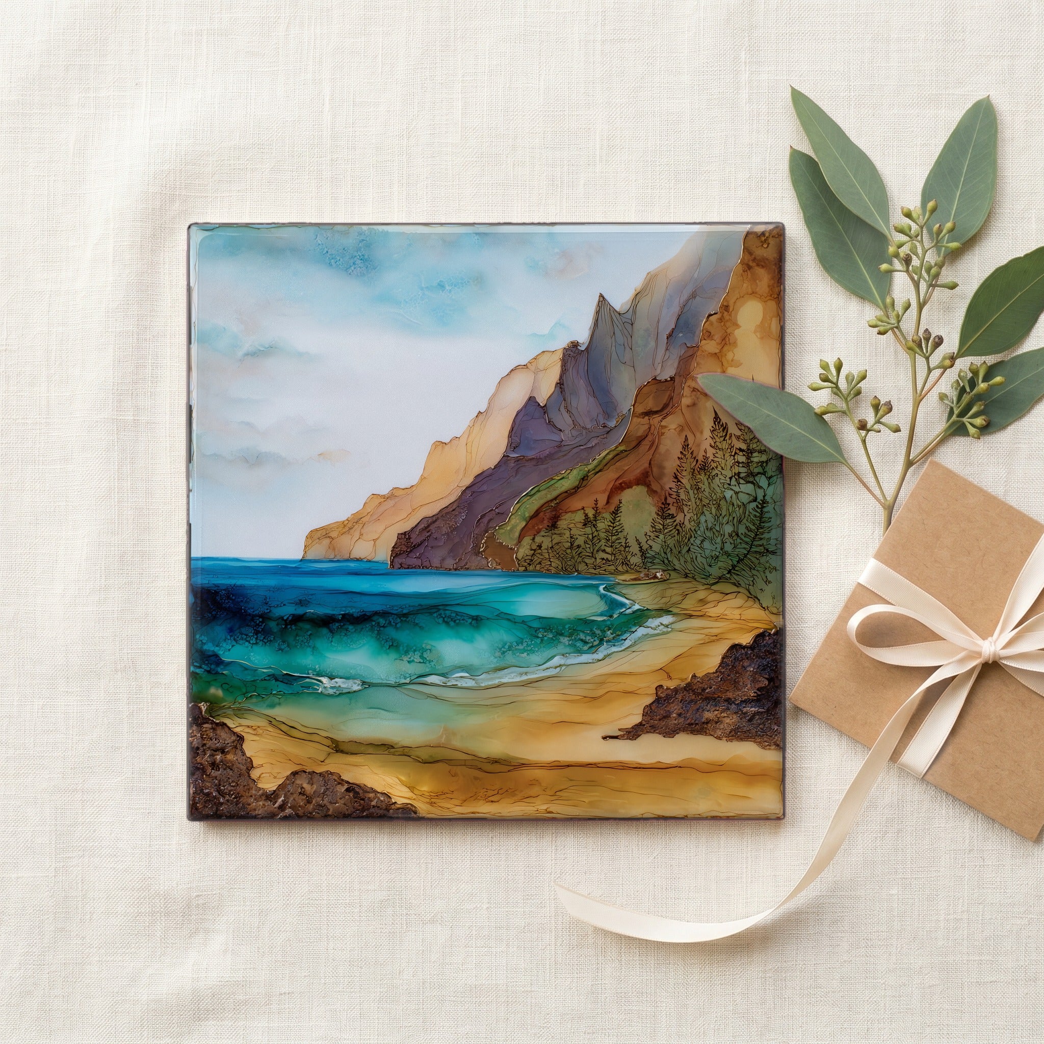 Hanakapiai Beach Kauai Ceramic Art Tile — gifting
