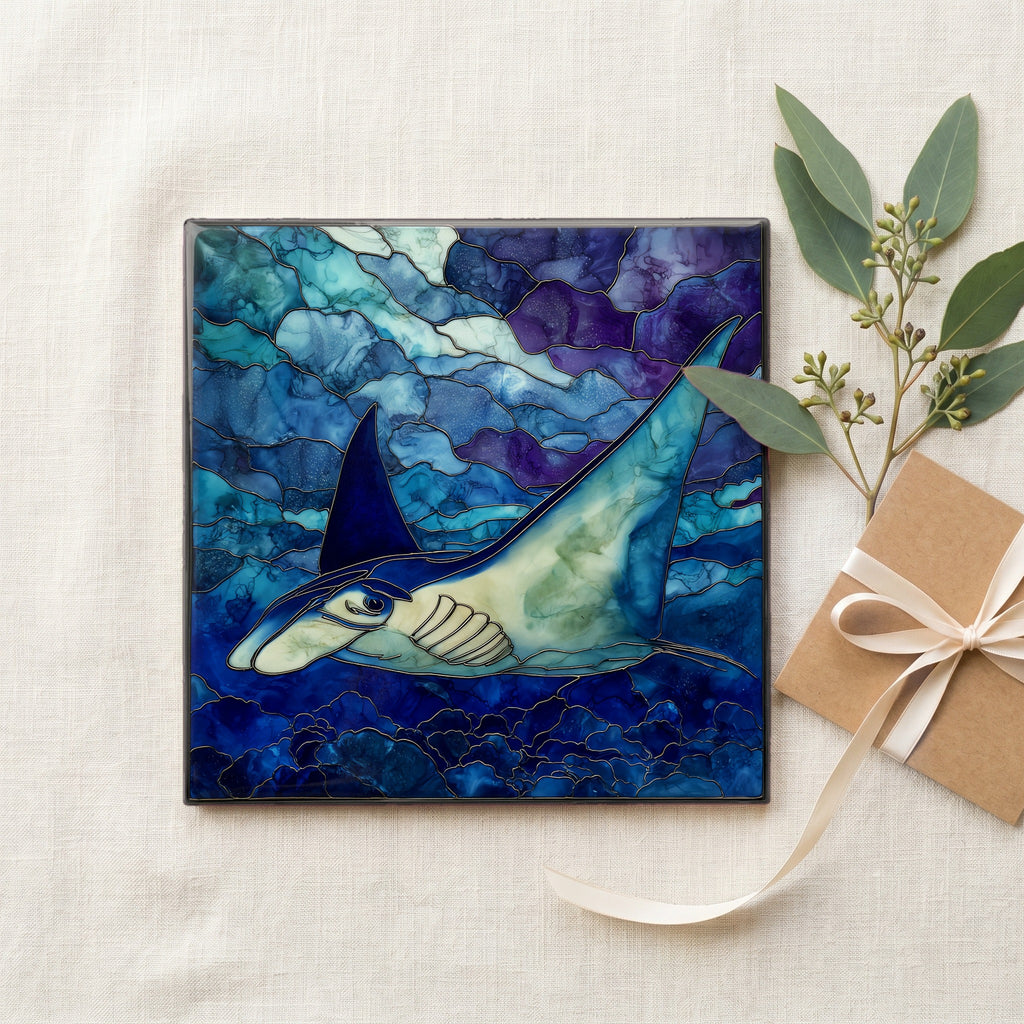 Manta Ray Kona Big Island Ceramic Art Tile — gifting