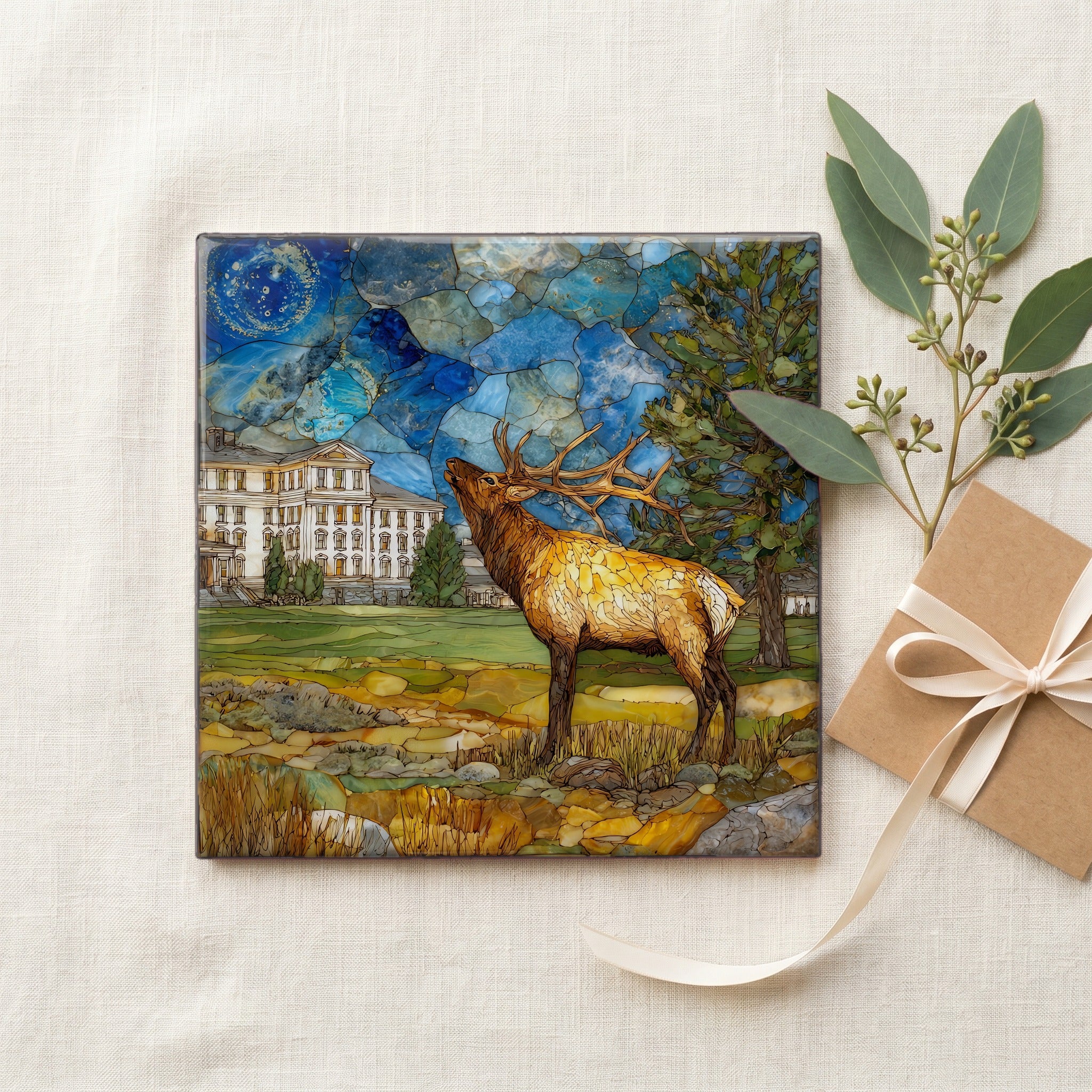 a six-point bull elk bugling on — gifting
