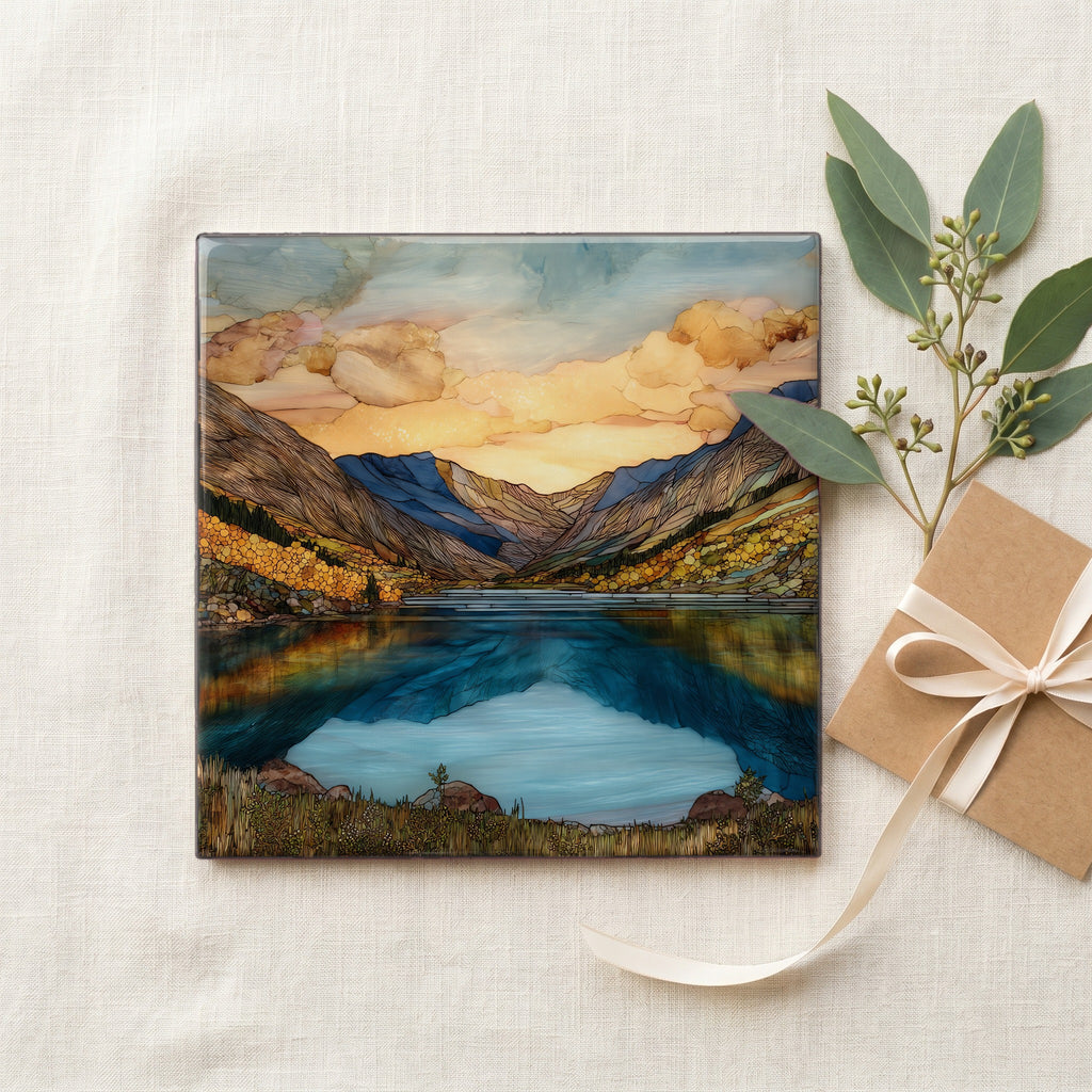 Twin Lakes below Mt Elbert Sawatch Range Ceramic Art Tile — gifting