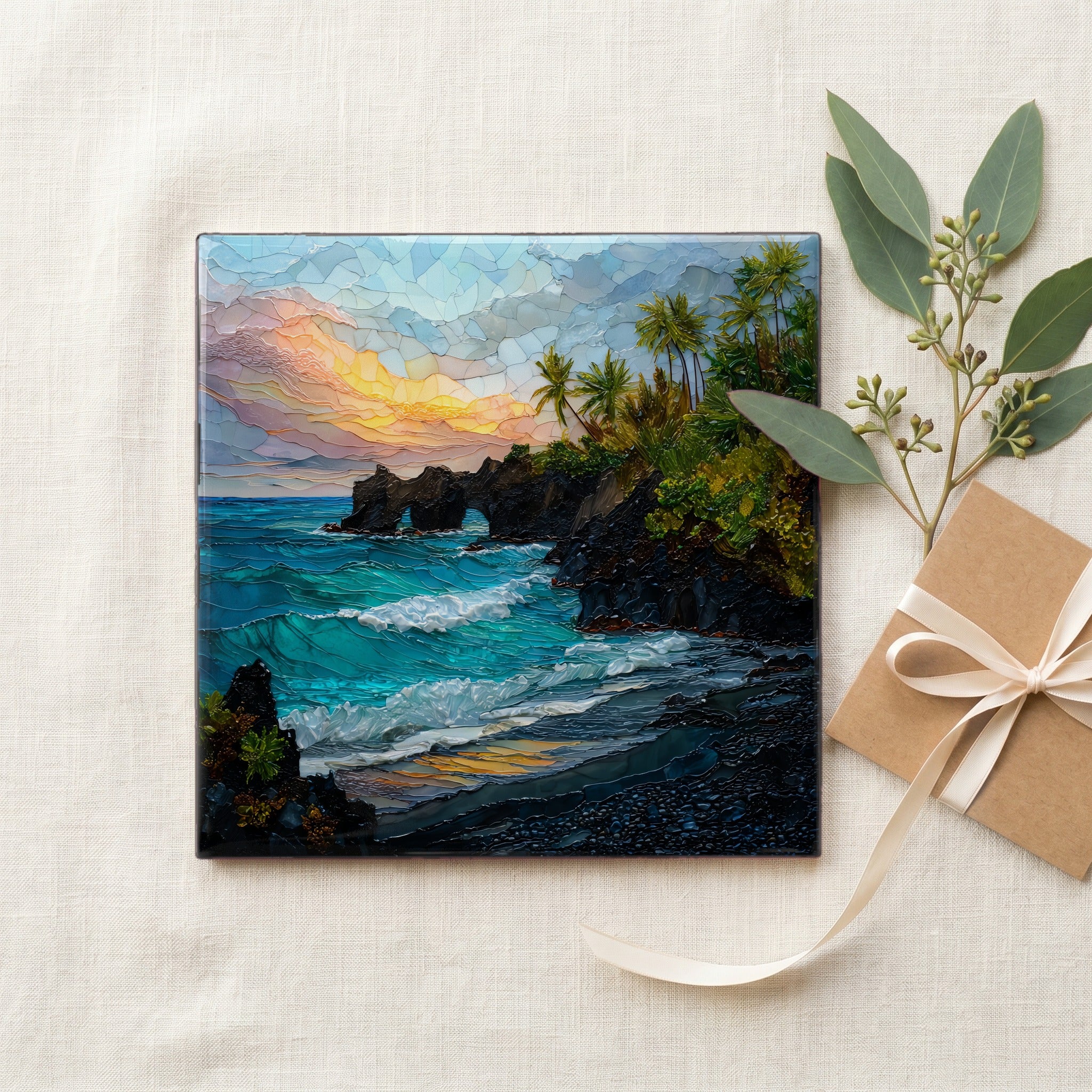Waianapanapa Black Sand Maui Ceramic Art Tile — gifting