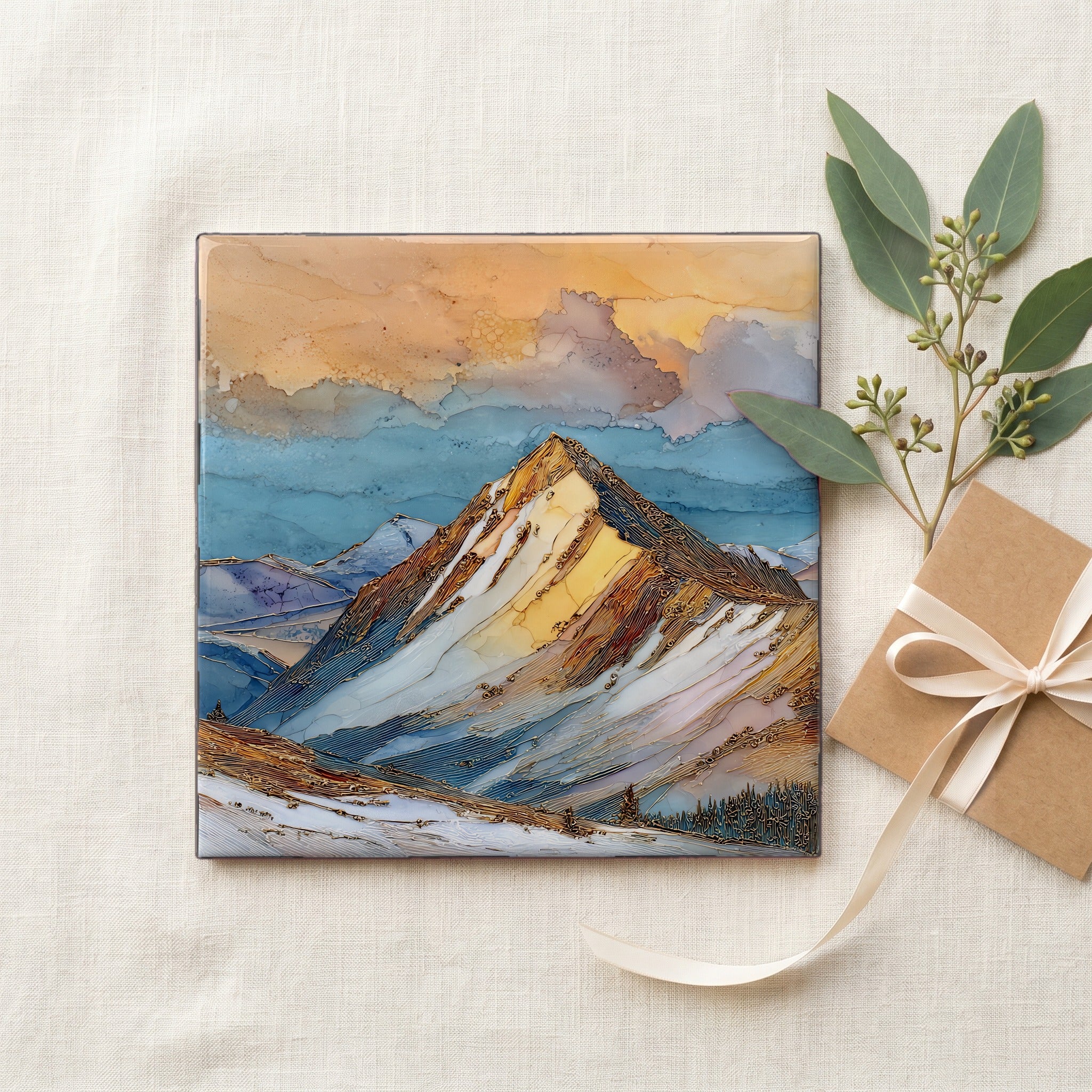 Quandary Peak in winter Tenmile Range Ceramic Art Tile — gifting