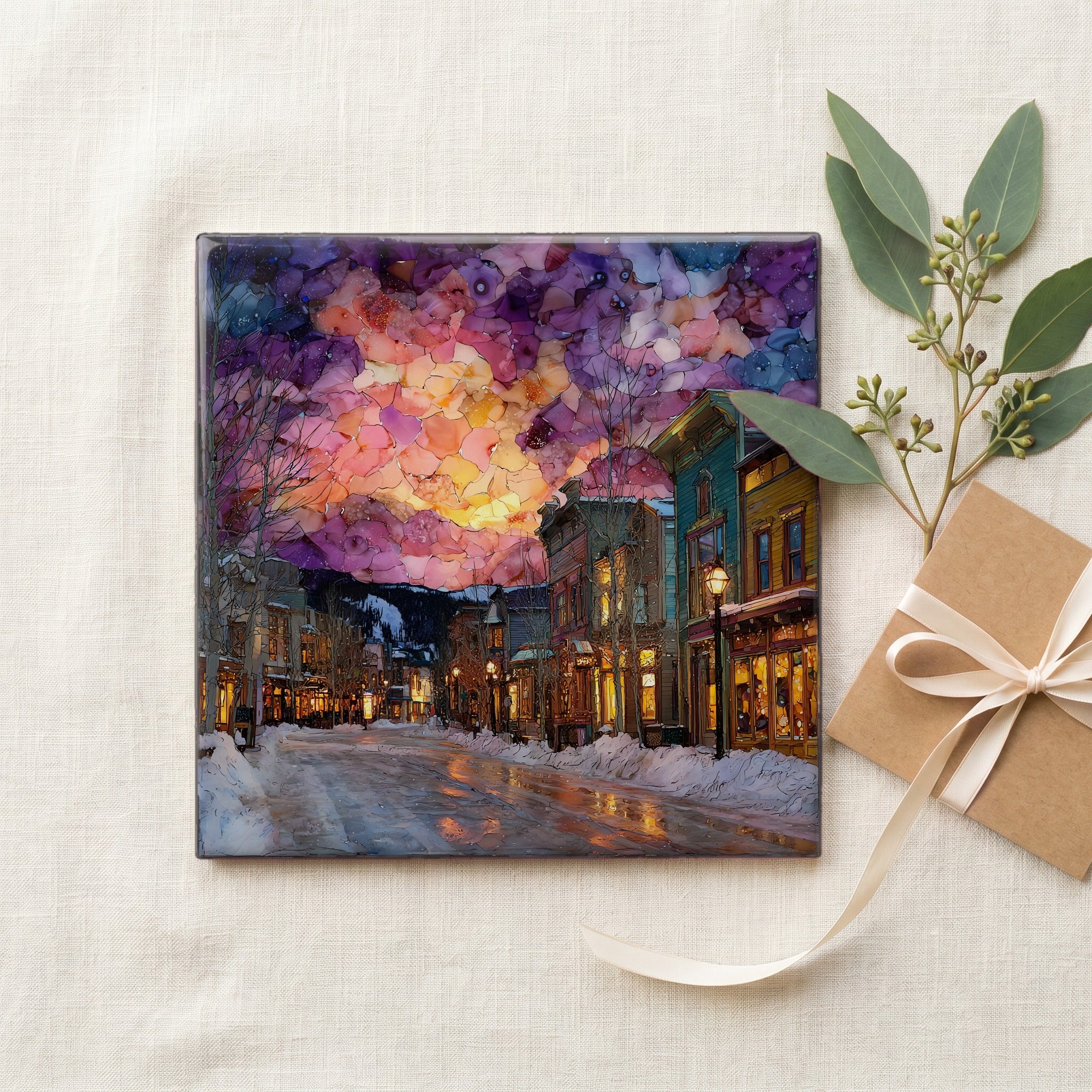 Breckenridge Main Street winter Tenmile Range Ceramic Art Tile — gifting