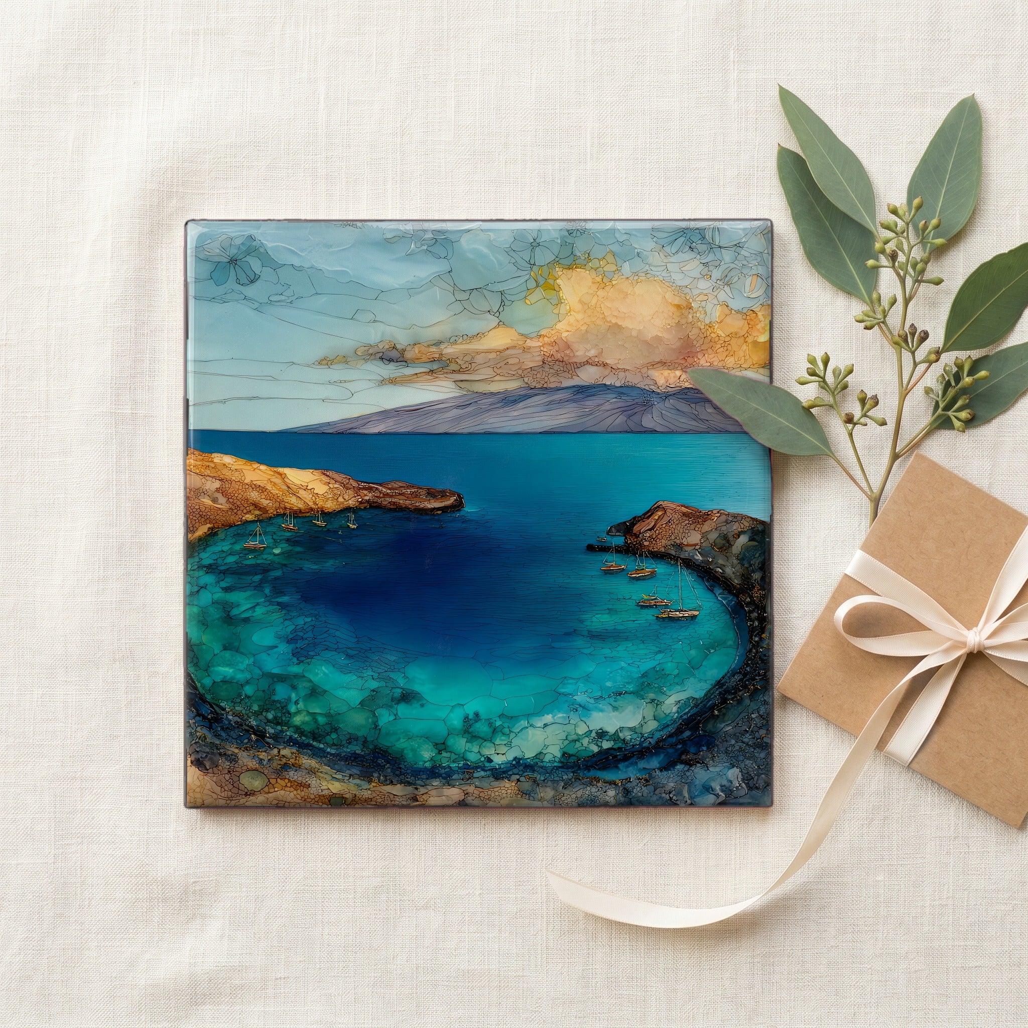 Molokini Crater Maui Ceramic Art Tile — gifting