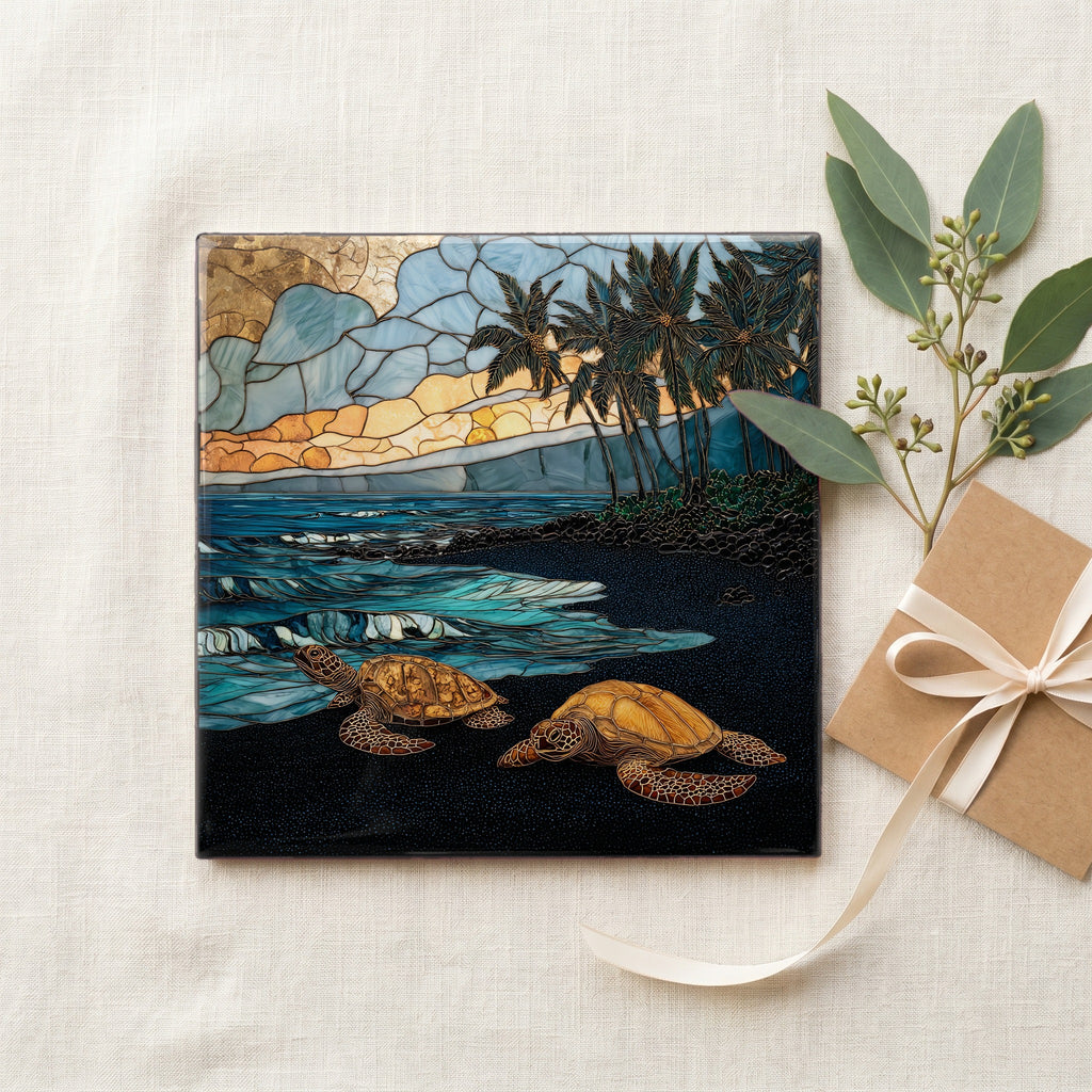 Punaluu Black Sand Big Island Ceramic Art Tile — gifting