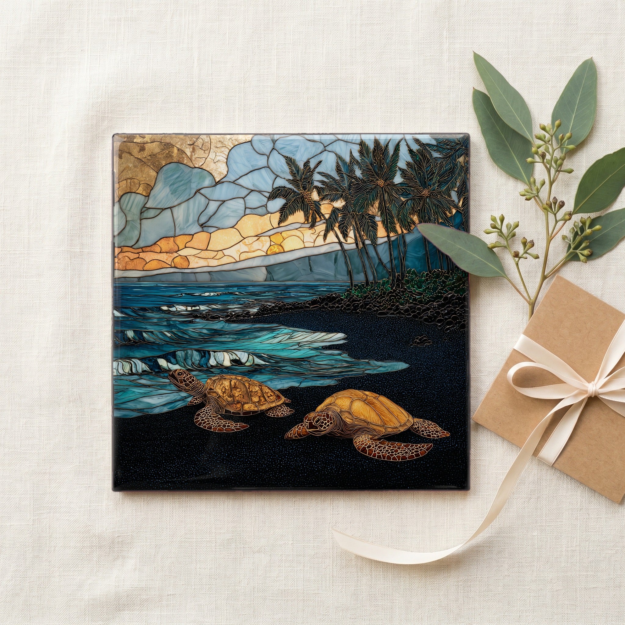 Punaluu Black Sand Big Island Ceramic Art Tile — gifting