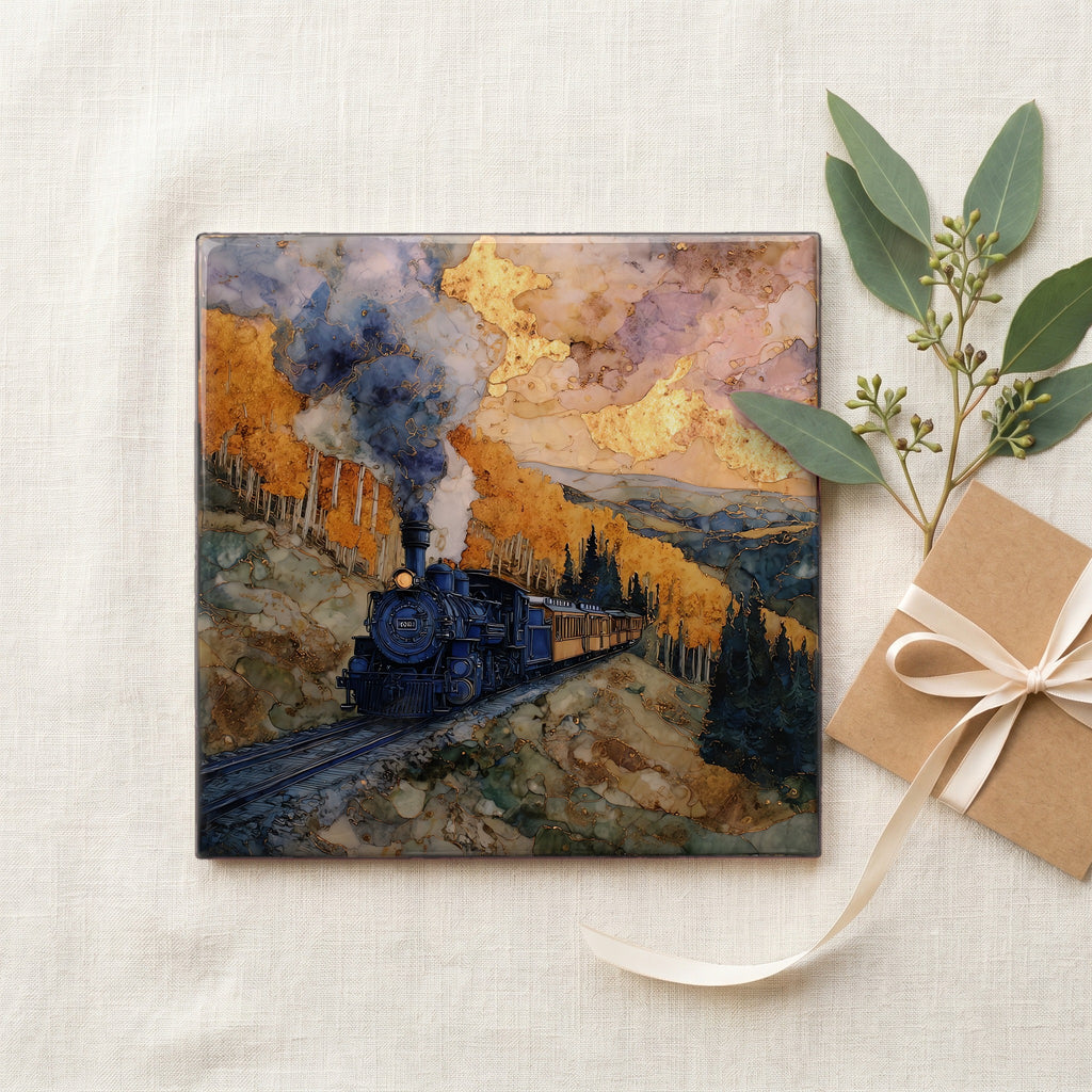 Cumbres & Toltec at Cumbres Pass San Juans Ceramic Art Tile — gifting
