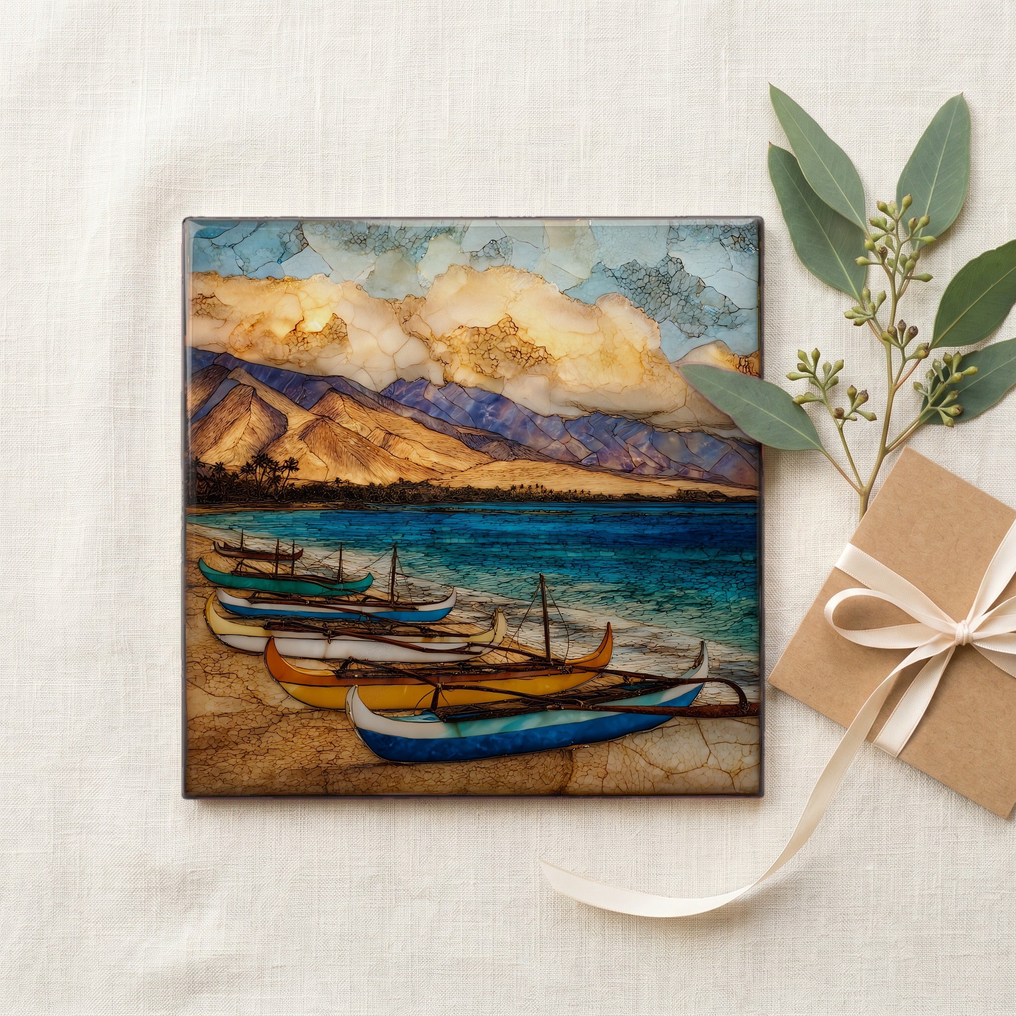Hanakaoo Canoe Beach Maui Ceramic Art Tile — gifting