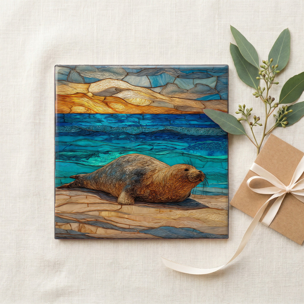 Monk Seal Poipu Kauai Ceramic Art Tile — gifting