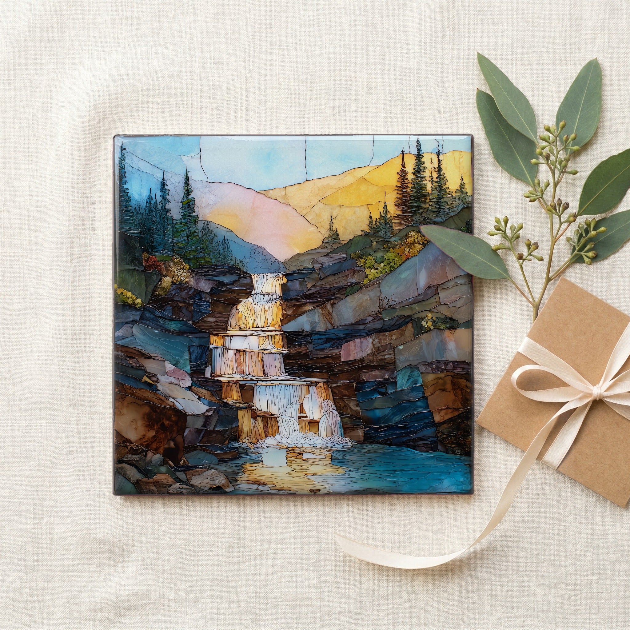 Alberta Falls Rocky Mountain National Park Ceramic Art Tile — gifting