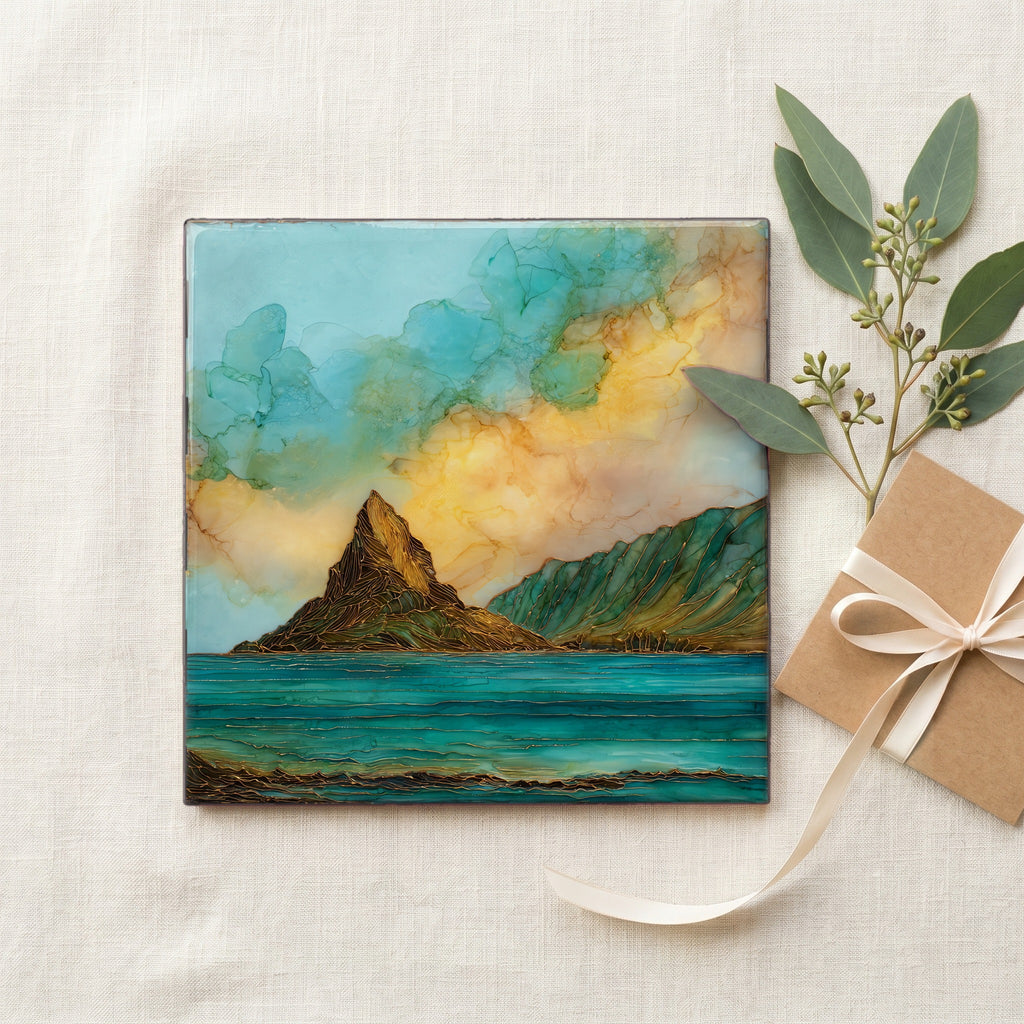 Mokolii Chinamans Hat Oahu Ceramic Art Tile — gifting