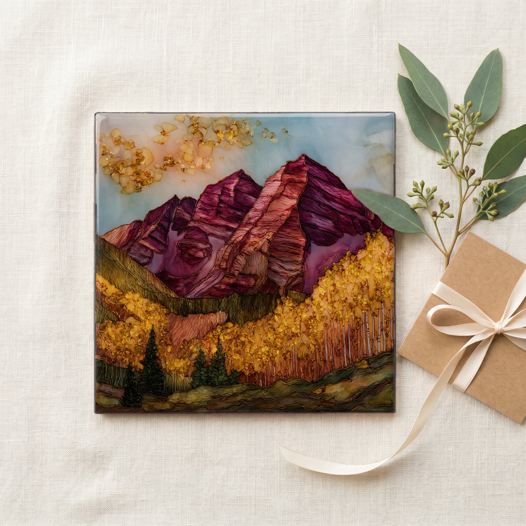 Maroon Bells autumn aspens Elk Range Ceramic Art Tile — gifting