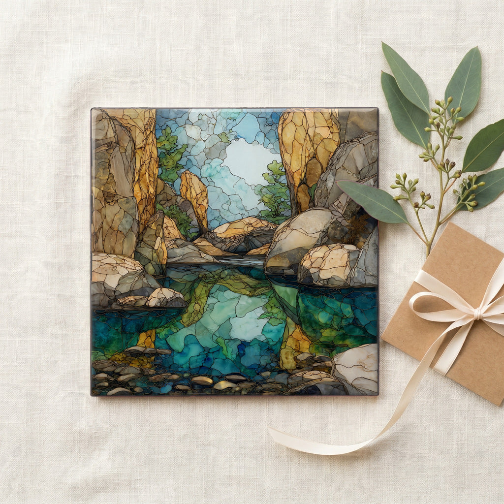 Sylvan Lake granite-cradled mirror — gifting