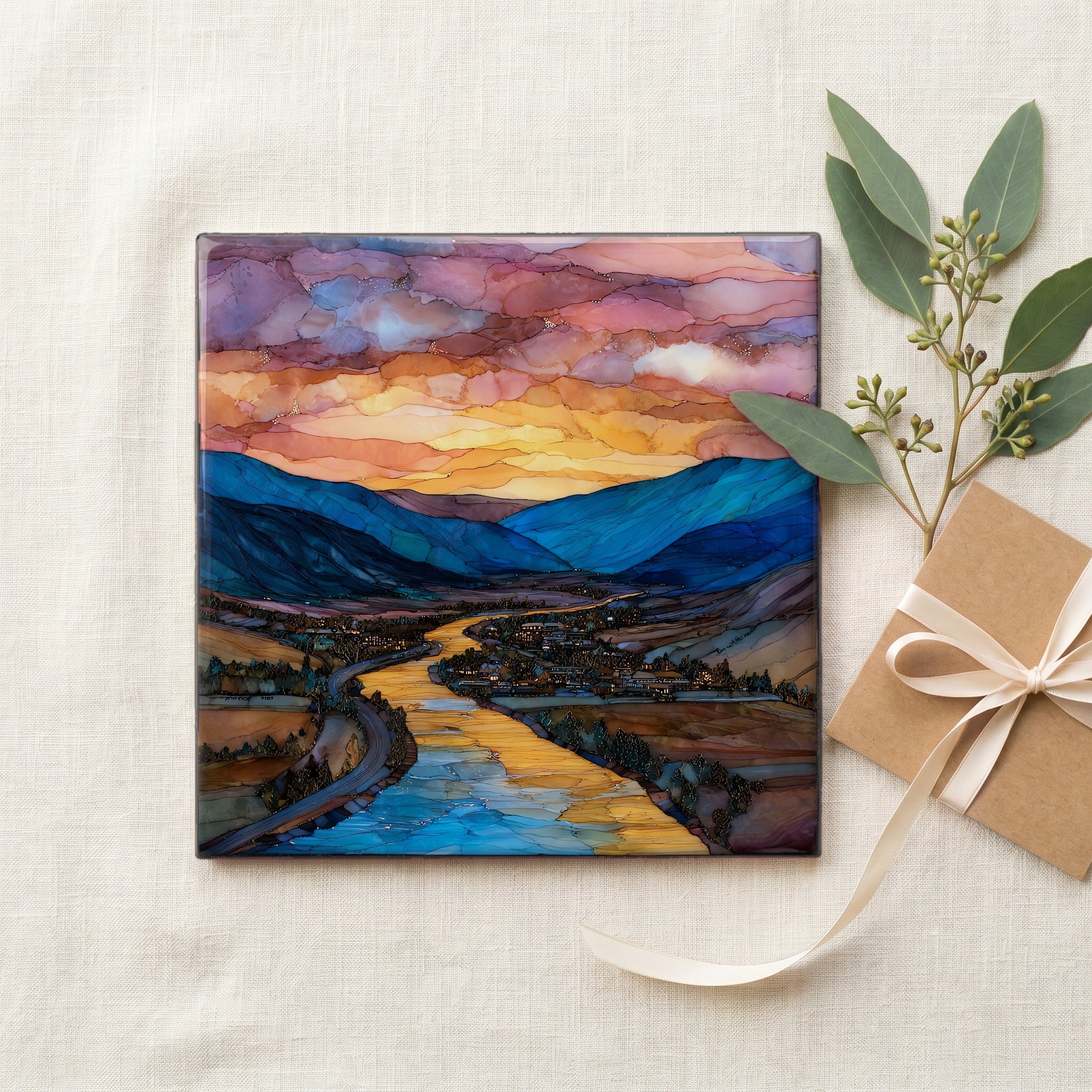 Steamboat Springs at sunset Yampa Valley Ceramic Art Tile — gifting