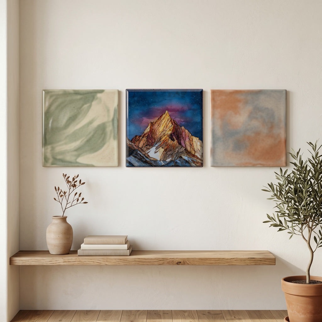 Snowy Mount Sneffels alpenglow San Juans Ceramic Art Tile — grouping