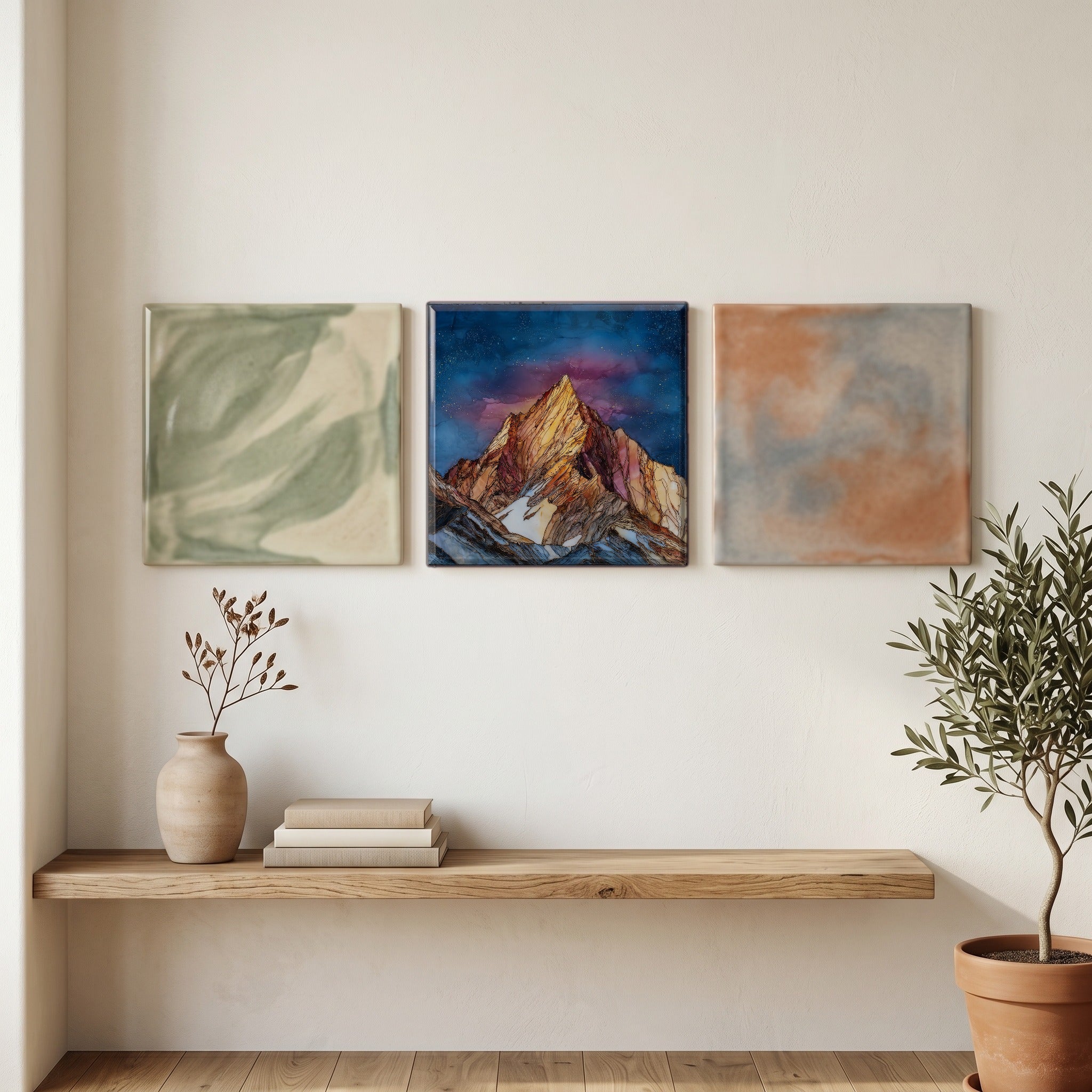 Snowy Mount Sneffels alpenglow San Juans Ceramic Art Tile — grouping