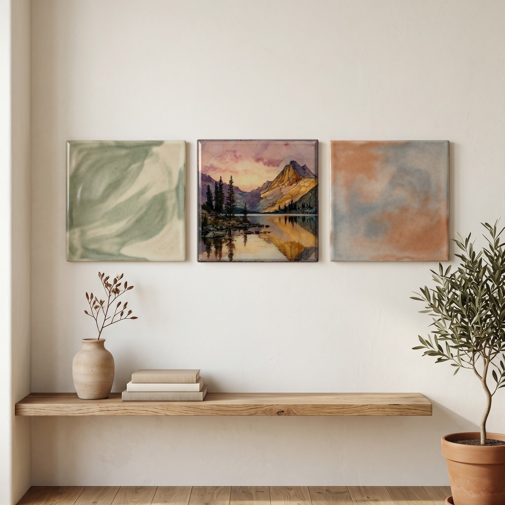 Bear Lake reflection of Hallett Peak Rocky Mountain National Park Ceramic Art Tile — grouping