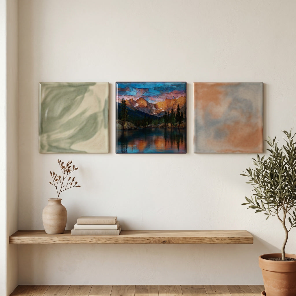 Mills Lake at dusk Rocky Mountain National Park Ceramic Art Tile — grouping