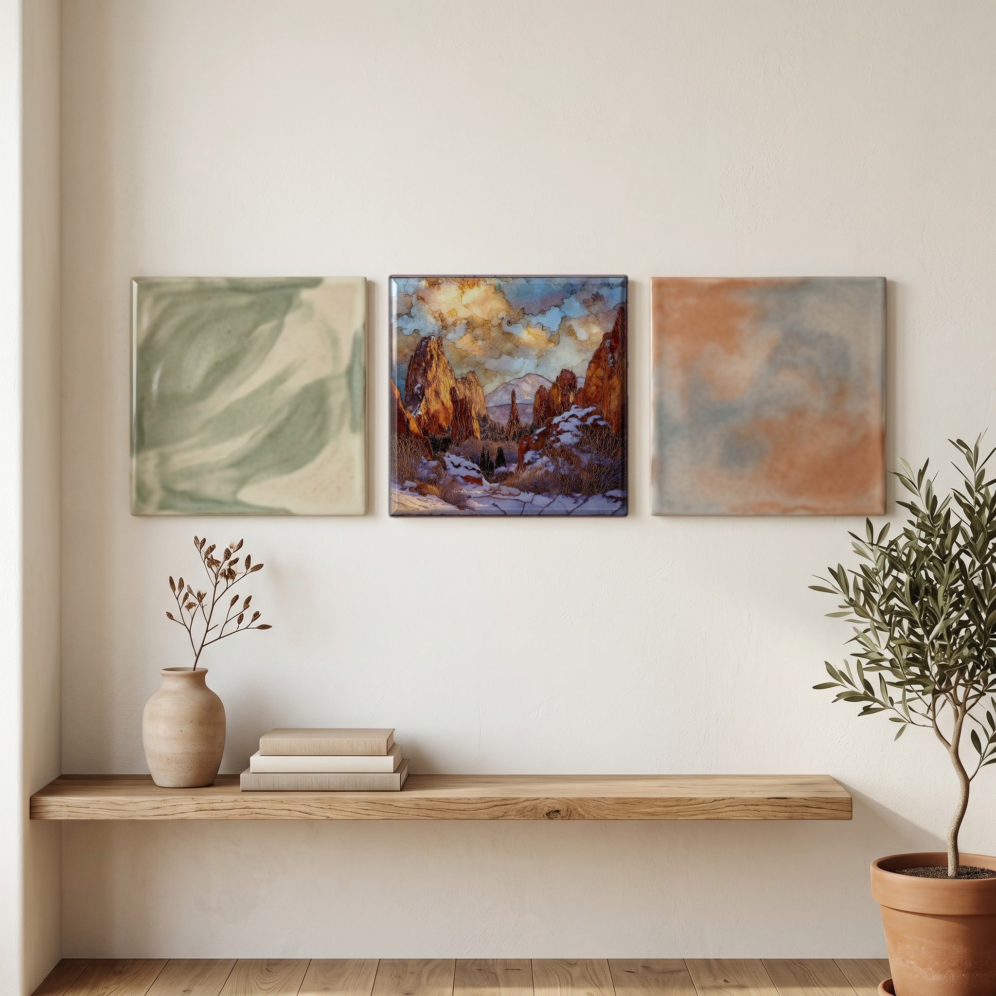 Snow on Garden of the Gods Front Range Ceramic Art Tile — grouping