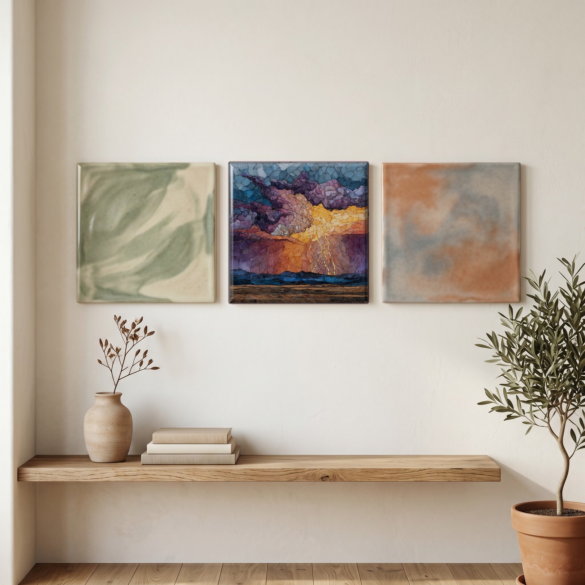 Lightning over the plains Ceramic Art Tile — grouping