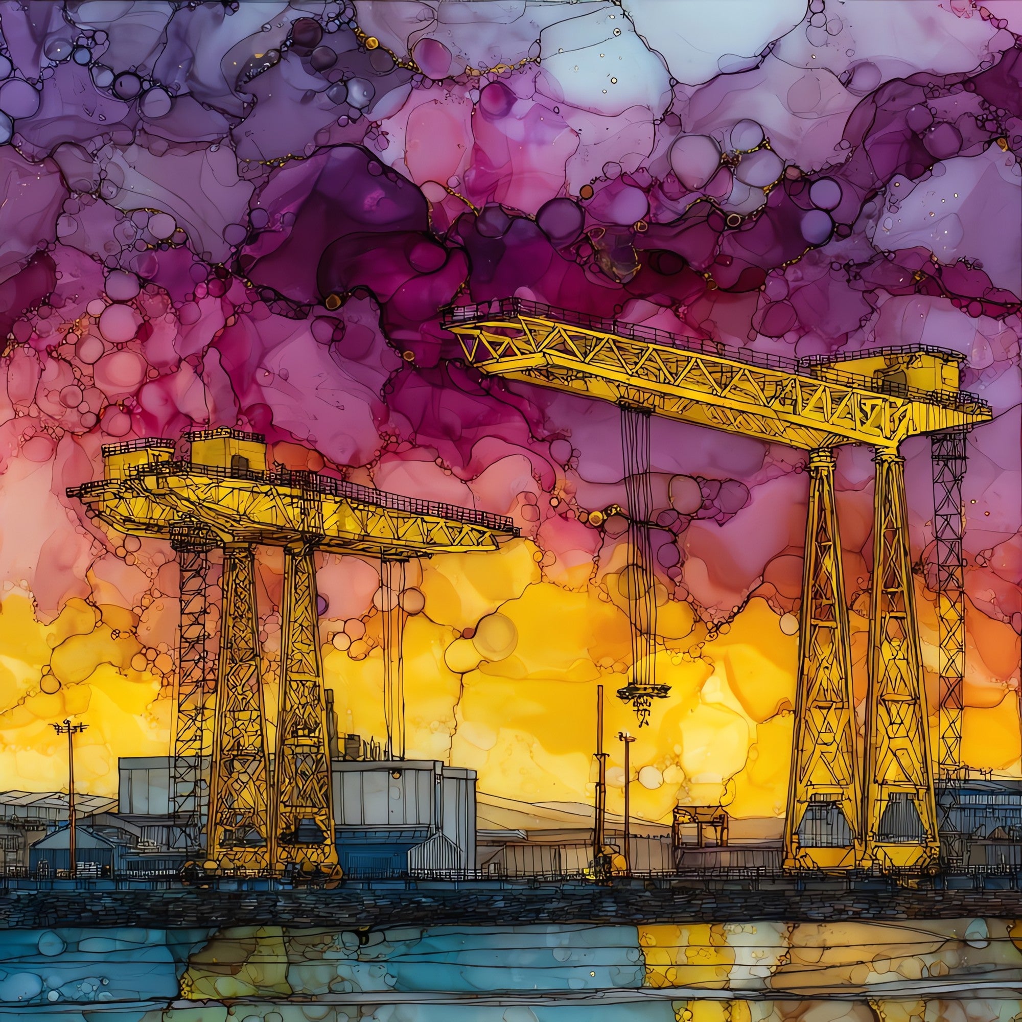 Belfast Shipyard Cranes — ceramic art tile