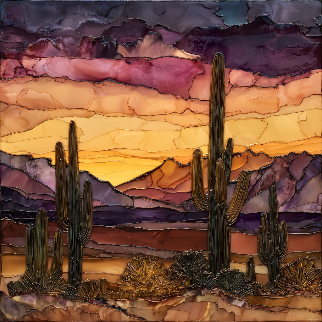 Saguaro East at sunset Saguaro National Park — ceramic art tile