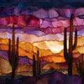 Saguaro silhouettes at dusk Saguaro National Park — ceramic art tile