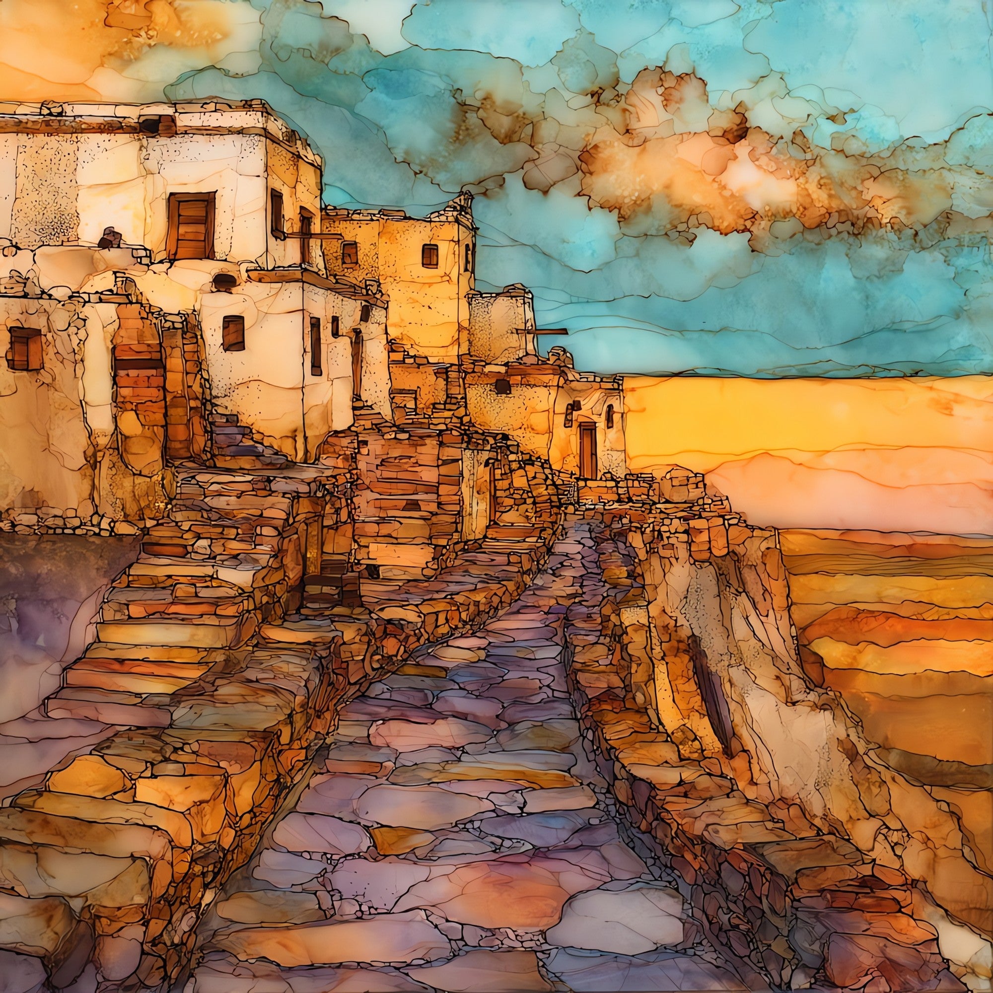 Old Oraibi Hopi Mesas — ceramic art tile