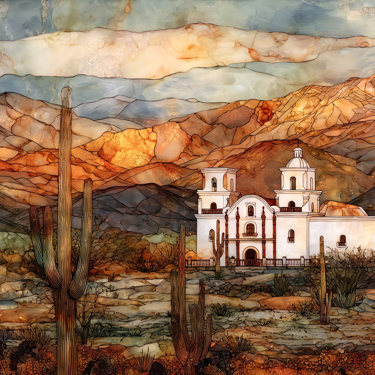 Tohono O'odham desert setting Tohono O'odham Nation — ceramic art tile