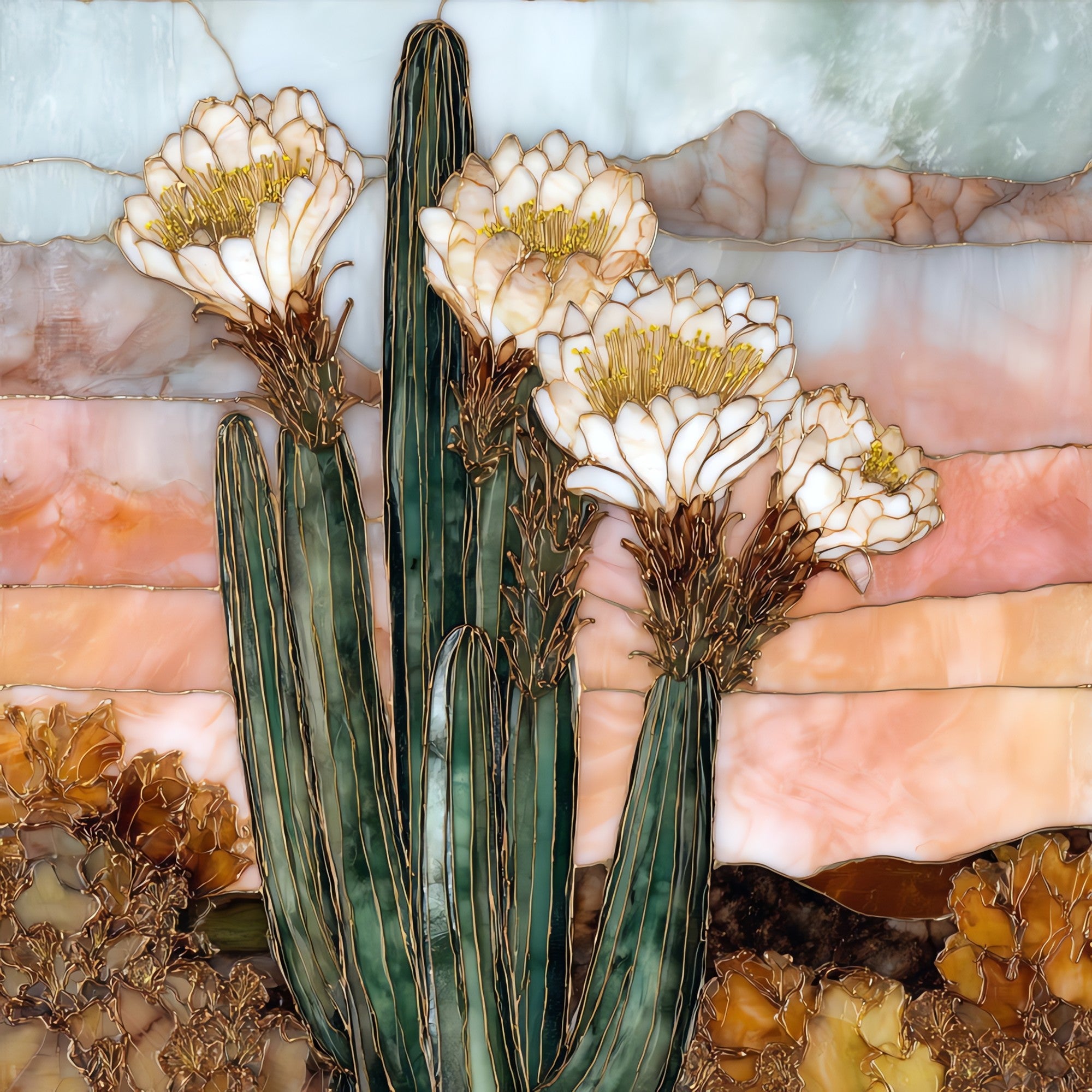 Saguaro — ceramic art tile