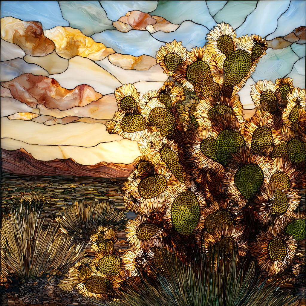 Cholla cactus backlit Superstition Mountains — ceramic art tile