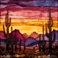 Desert sunset saguaro forest Saguaro National Park — ceramic art tile