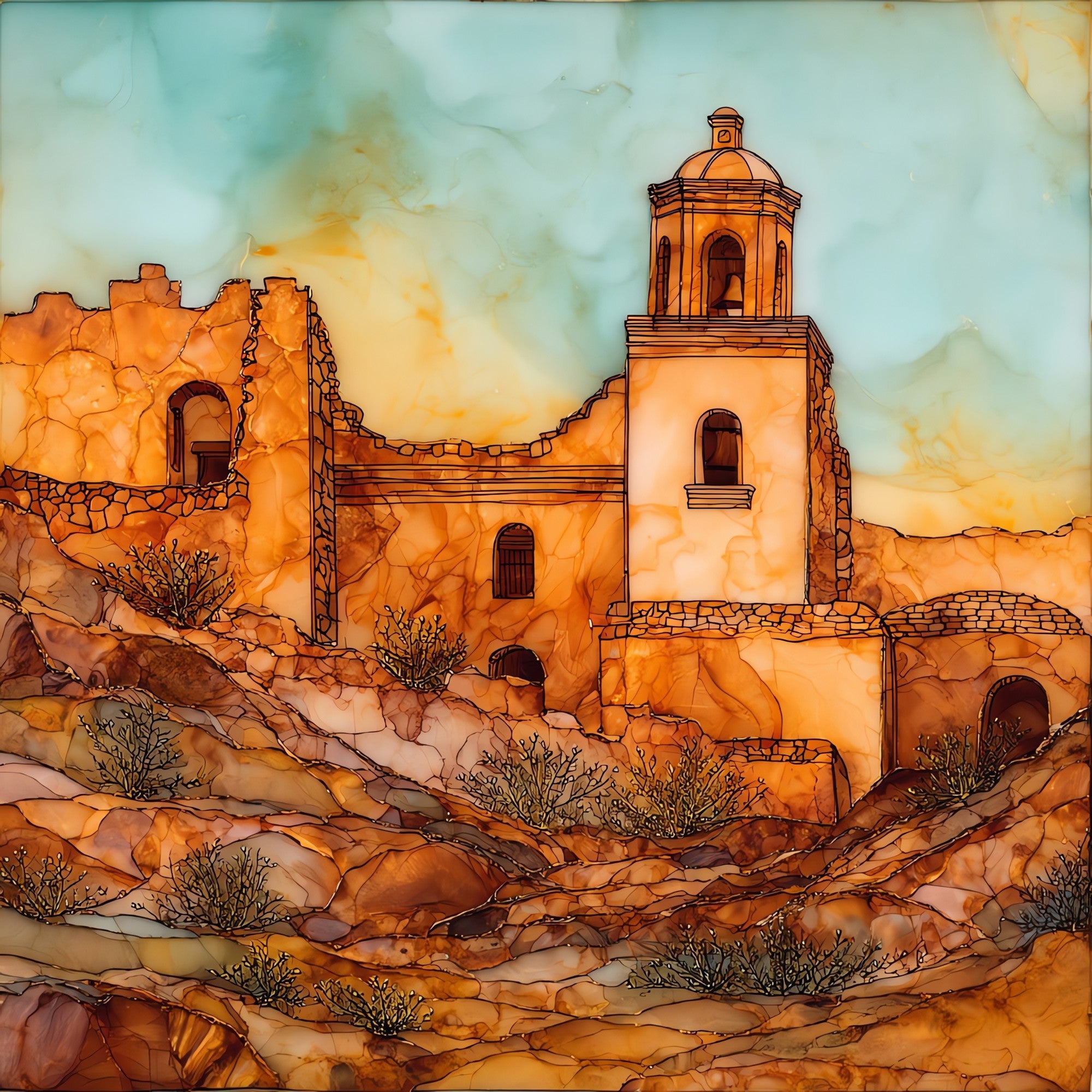 Tumacacori mission — ceramic art tile