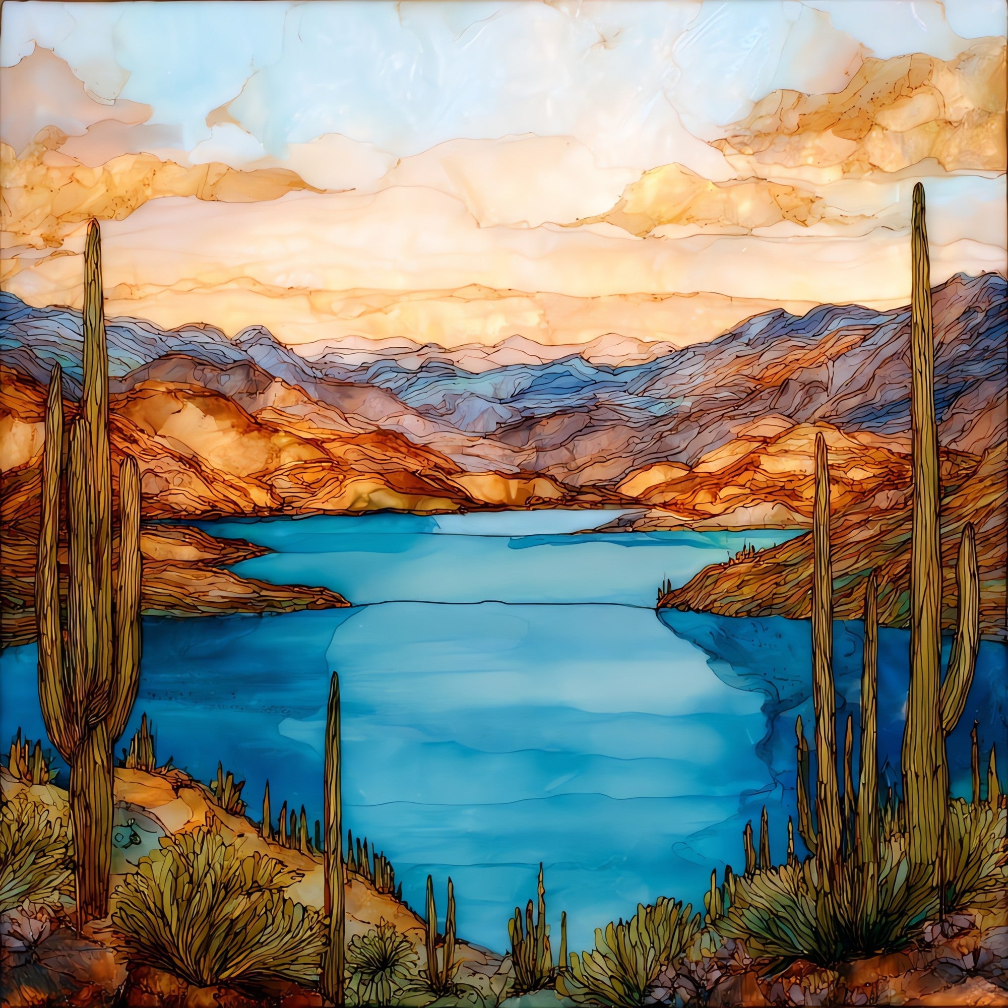Saguaro Lake — ceramic art tile