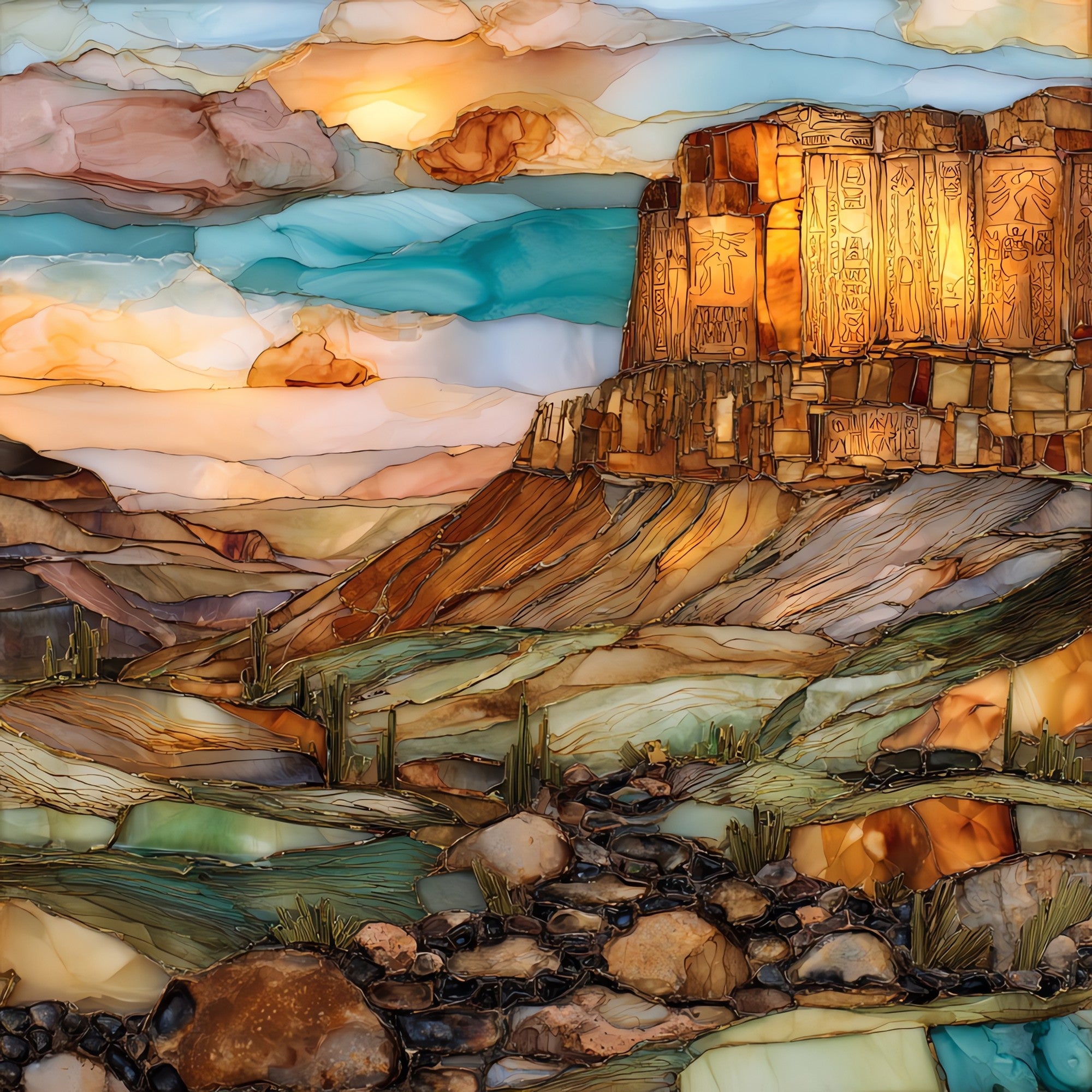 Hieroglyphic Trail petroglyphs Superstition Mountains — ceramic art tile