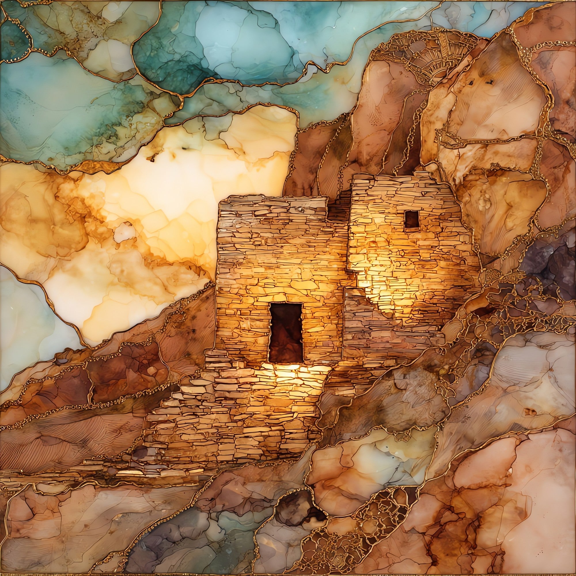 Crack-in-Rock pueblo Sedona — ceramic art tile