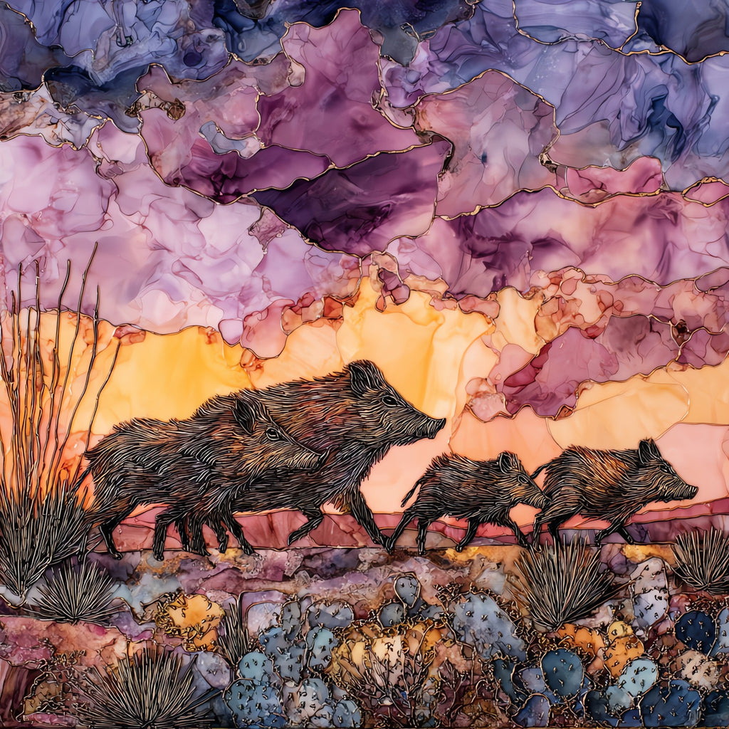 Javelina at dusk Sonoran Desert — ceramic art tile