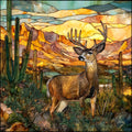 Desert mule deer at saguaro Sonoran Desert — ceramic art tile
