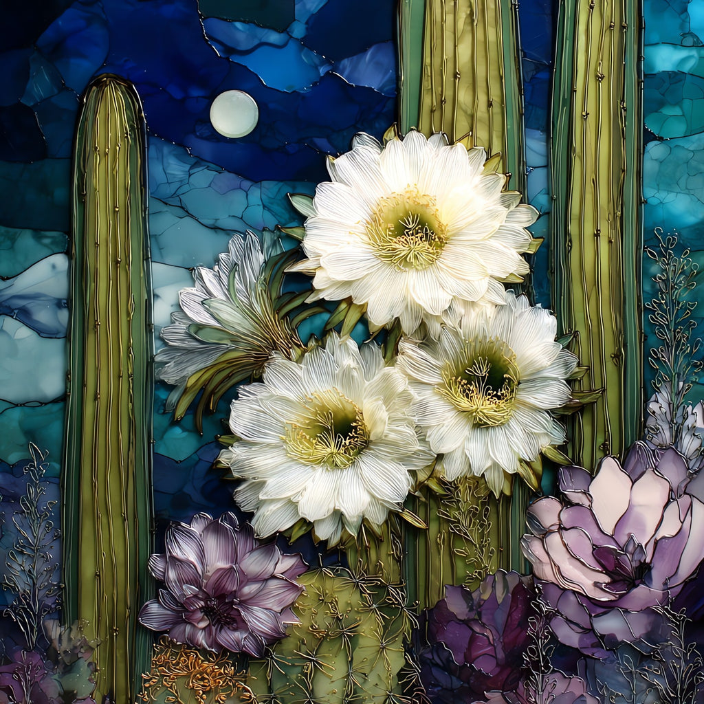 Saguaro night bloom Saguaro National Park — ceramic art tile
