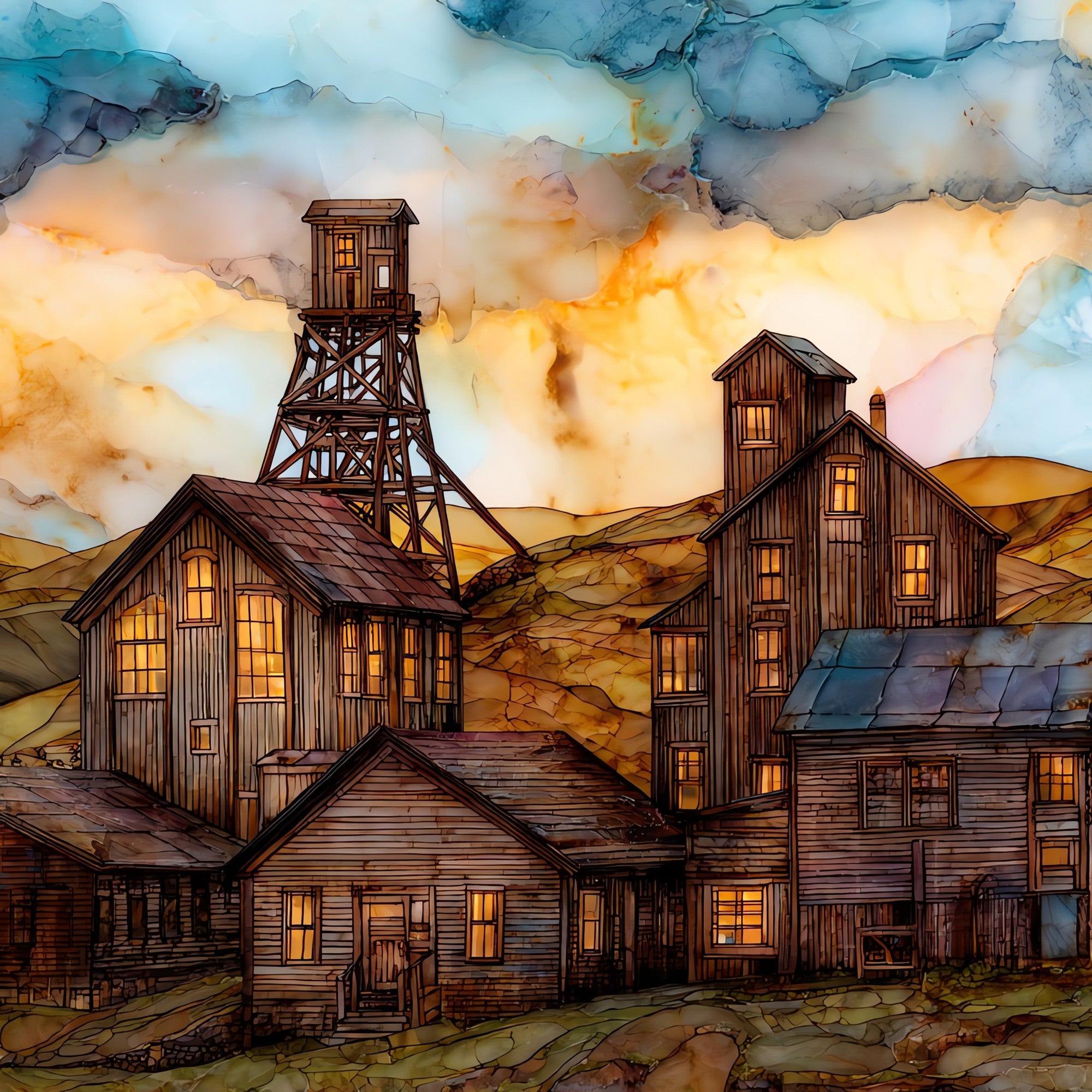 Ruby ghost town — ceramic art tile