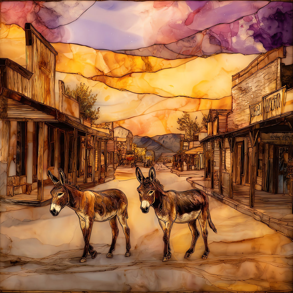Oatman main street and burros — ceramic art tile