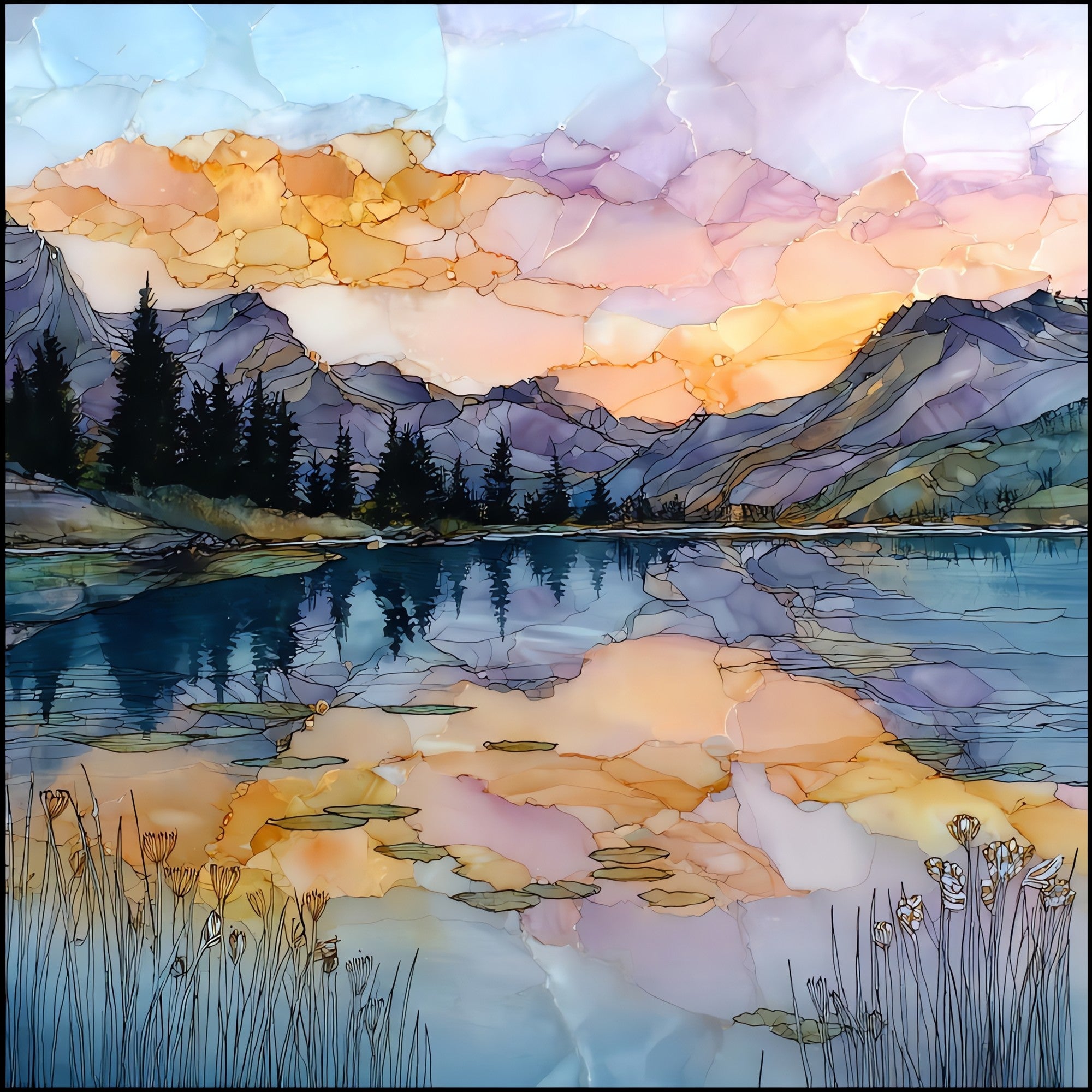 Sprague Lake reflection Rocky Mountain National Park Ceramic Art Tile — ceramic art tile